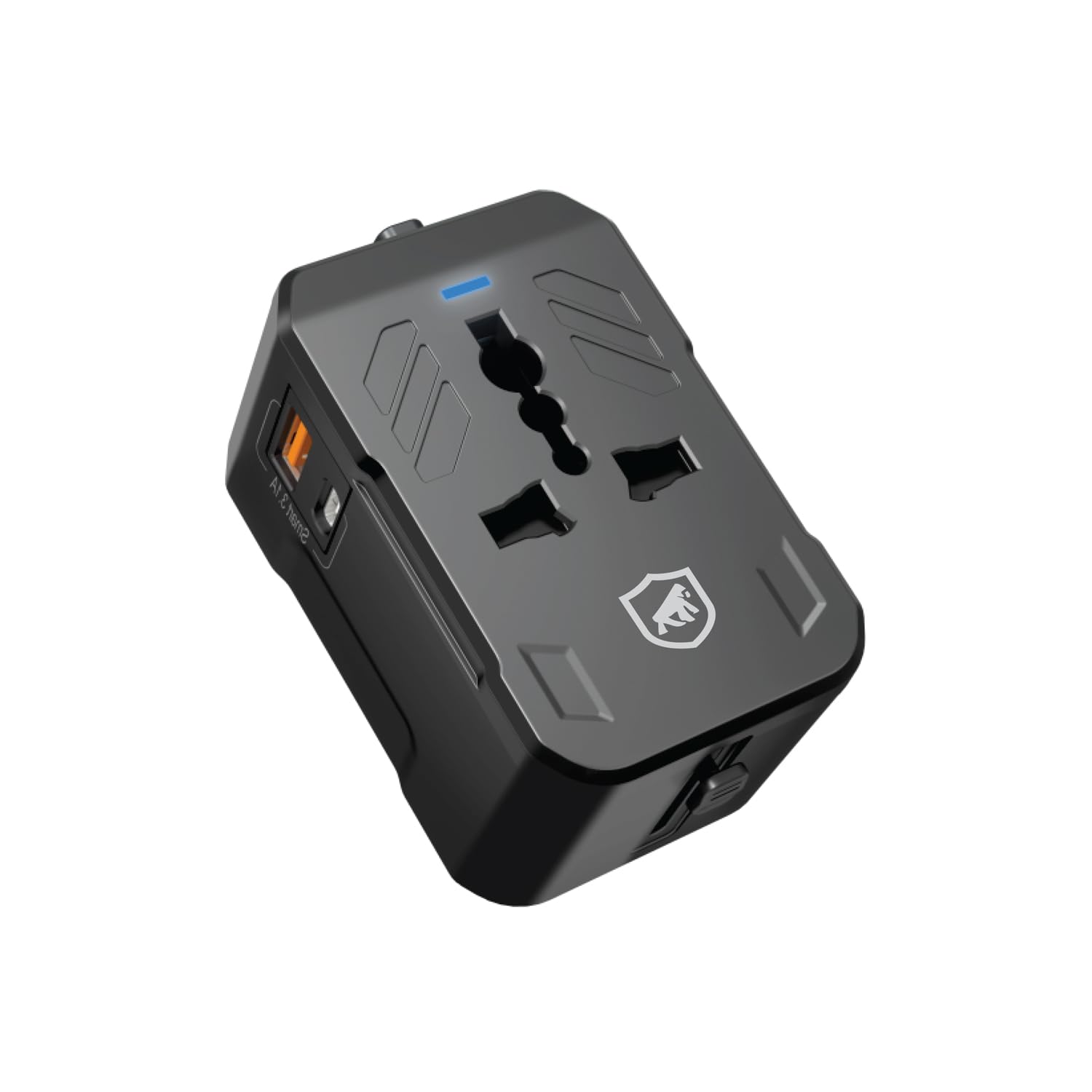 Gshield Adaptador Universal de Tomada para Viagem Internacional e Carregador Turbo Power Delivery com USB C 20W + USB A, Bivolt, Preto