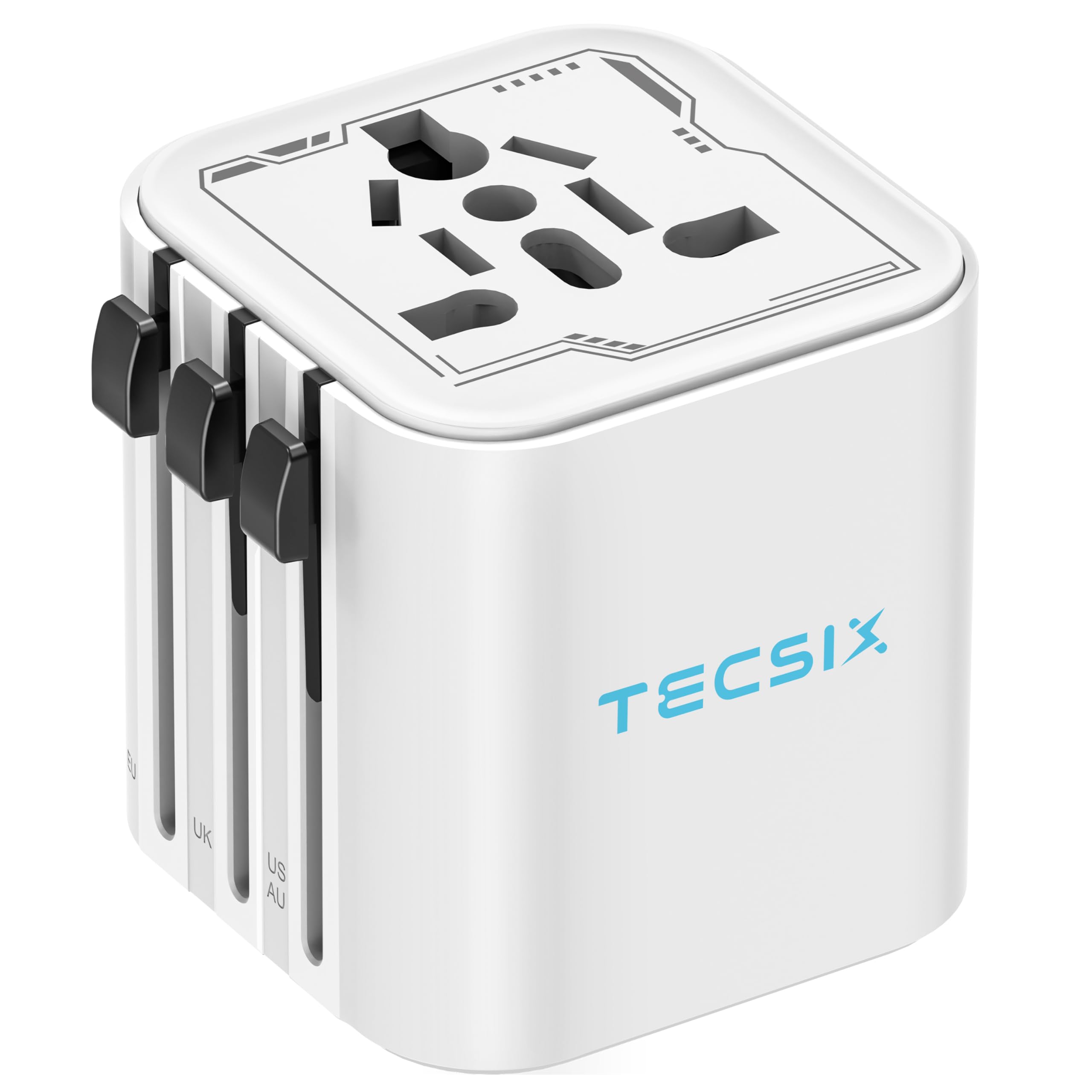 Adaptador universal de viagem em todo o mundo, adaptador de tomada de alimentação compacto para viagem TECSIX (tipo A C G I), adaptador de tomada de carregador de parede interno de 2500W para Europa