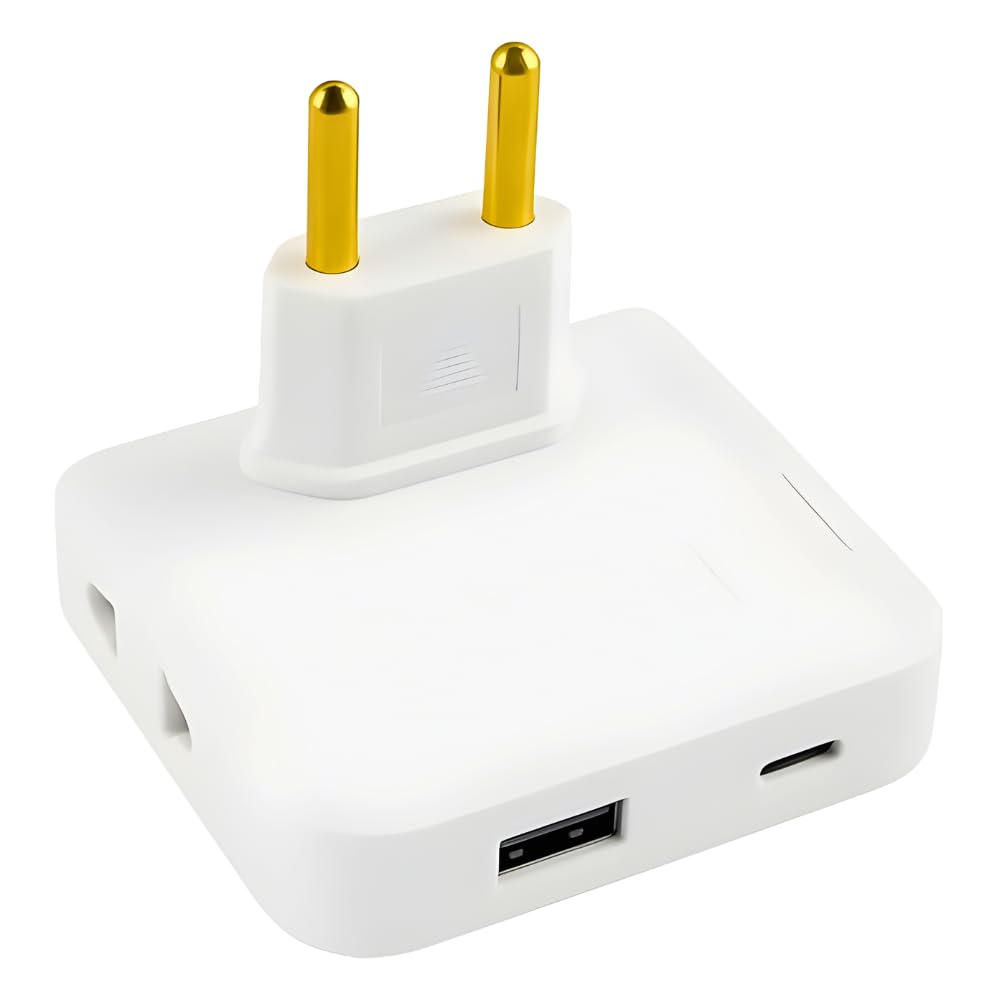 Adaptador De Tomada Benjamin Articulado Flexível Bivolt 10A Portátil Com 2 Tomadas 1 USB e 1 USB-C Compacto e Portátil para Celular Tablet Notebook Viagem Casa e Escritório (Cor Sortida)