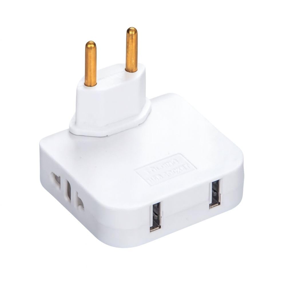 Adaptador de Tomada Articulado Bivolt, 10A 250V 2500W, 2 Entradas USB, Compacto para Casa e Viagem