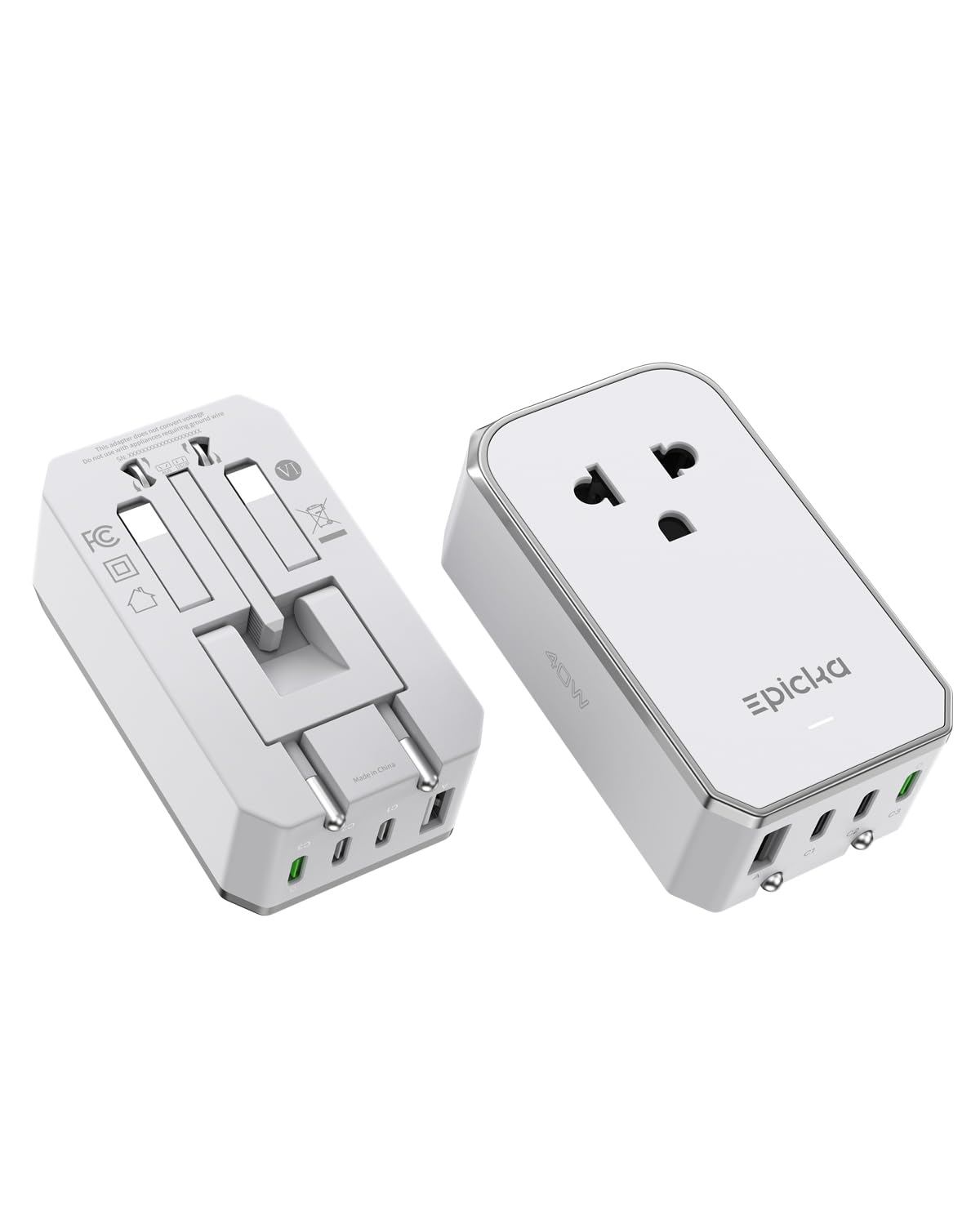 EPICKA Adaptador de viagem universal Air PD&QC com 1AC/3USB-C/1USB-A | Adaptador de plugue de tamanho fino e compacto para EUA EU UK AU, suporta carregamento rápido para vários dispositivos