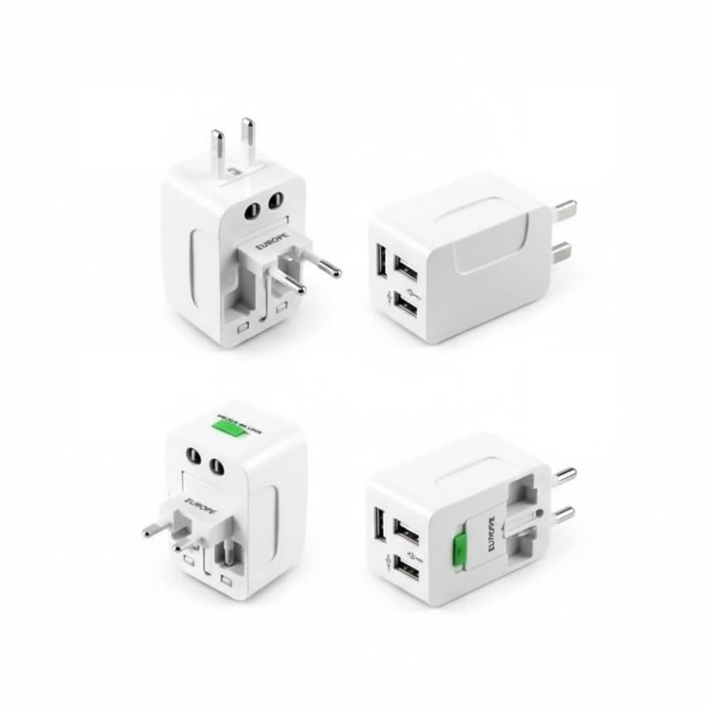 Adaptador Universal de Viagem, Conversor de Tomada Internacional com 2 Portas USB, Compatível com EUA, Europa, Reino Unido, Austrália, Branco, Material ABS, 7x4.5x4cm
