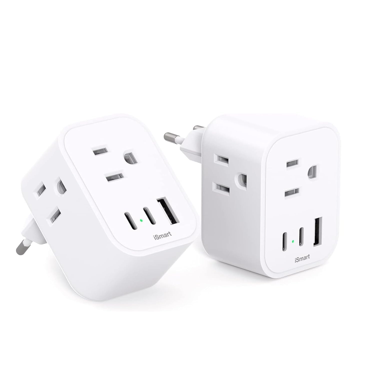 1 adaptador de tomada de viagem europeu, alimentação internacional com 3 tomadas, 3 portas USB (2 USB C), adaptador de plugue tipo C essenciais de viagem para a maioria da Europa, Espanha, Itália