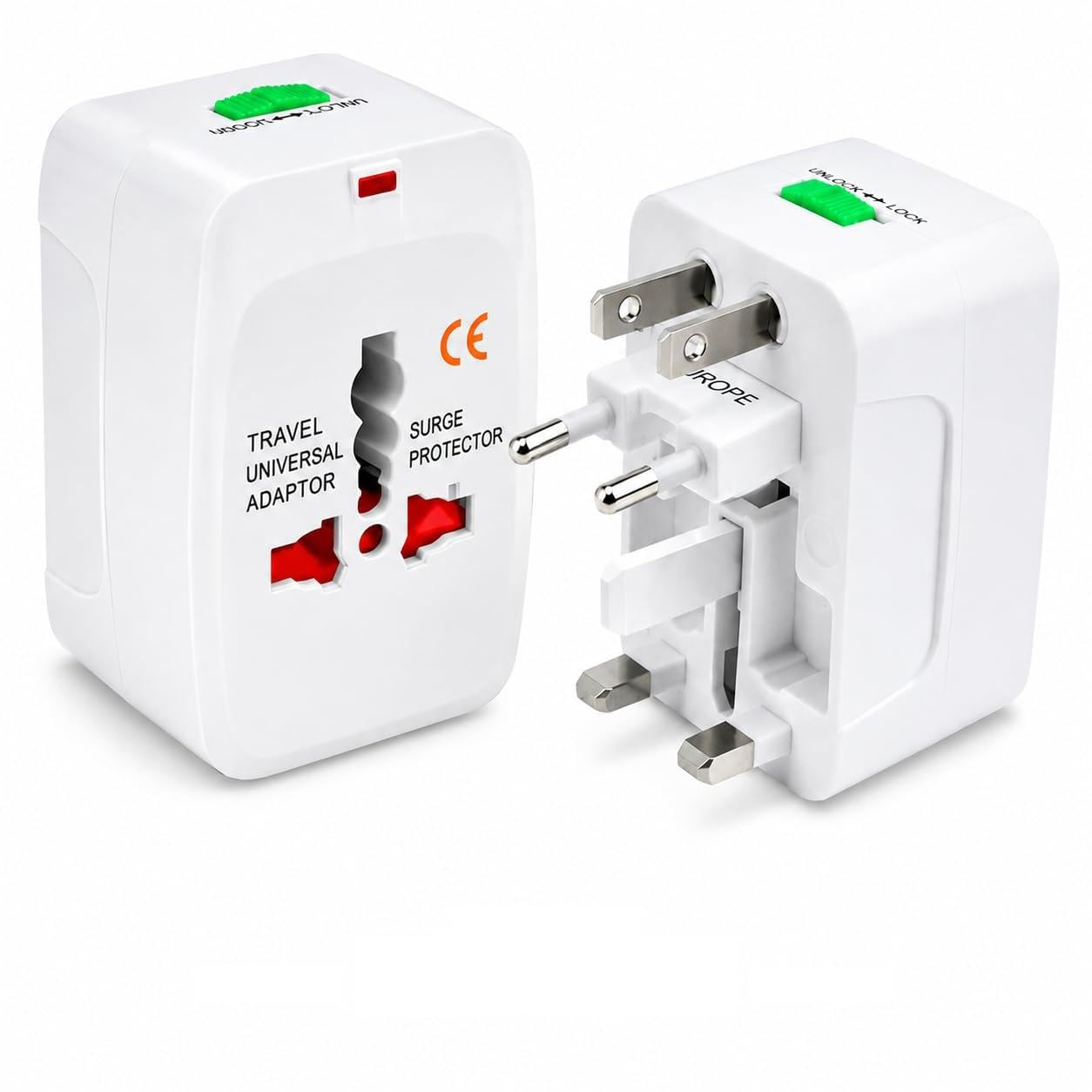 Kit 2 Adaptadores Tomada Universal Padrão Internacional Para Viagem | Mais de 150 Paises Europa UK Asia EUA JP AU EU Europeu 3 Pinos Bivolt Trava de Segurança Portátil Ajustável