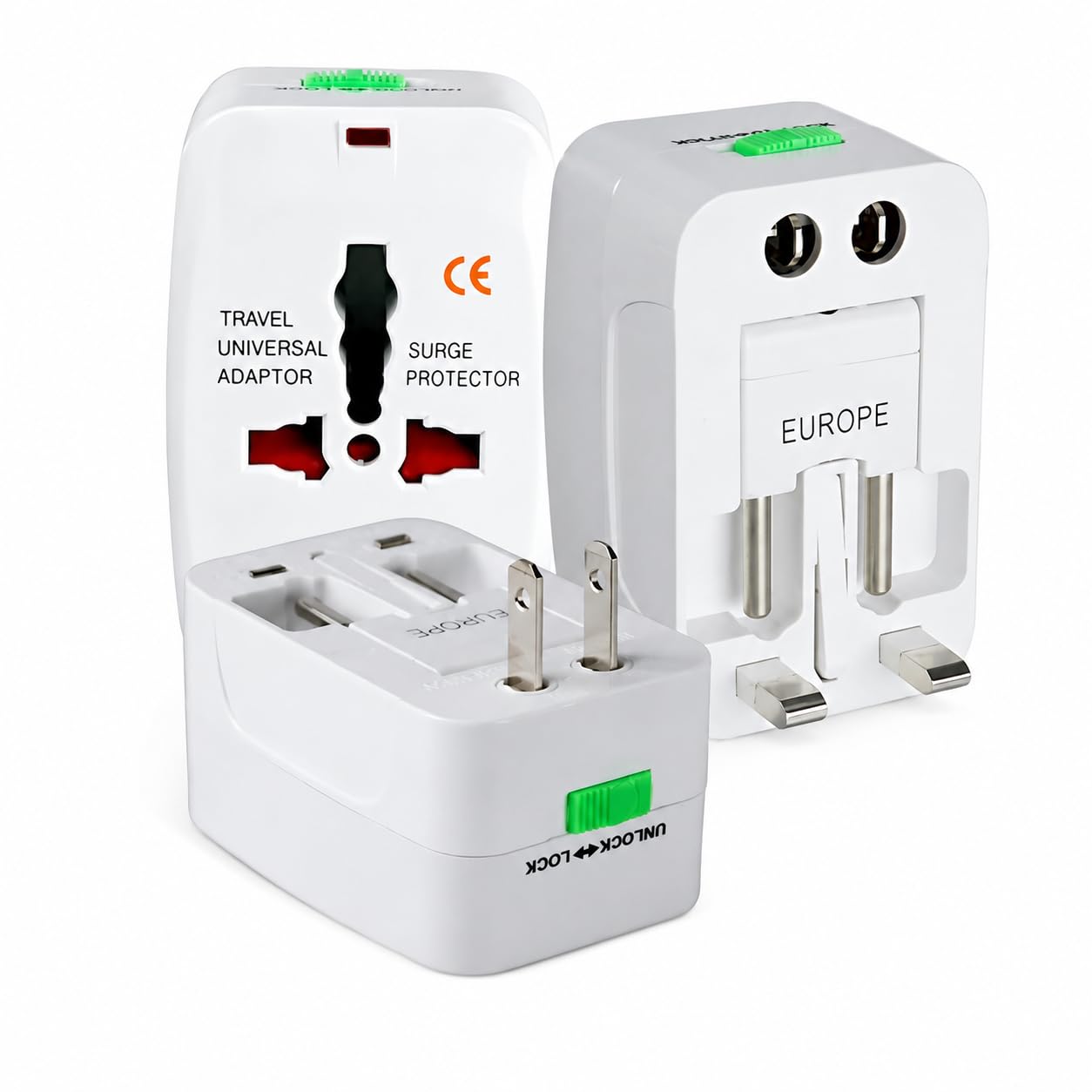 Adaptador Universal de Tomada para Viagem Bivolt 110V/220V, Compatível com Mais de 150 Países, Padrão Internacional EUA, Europa, UK, JP e AU, Trava de Segurança, Portátil Premium