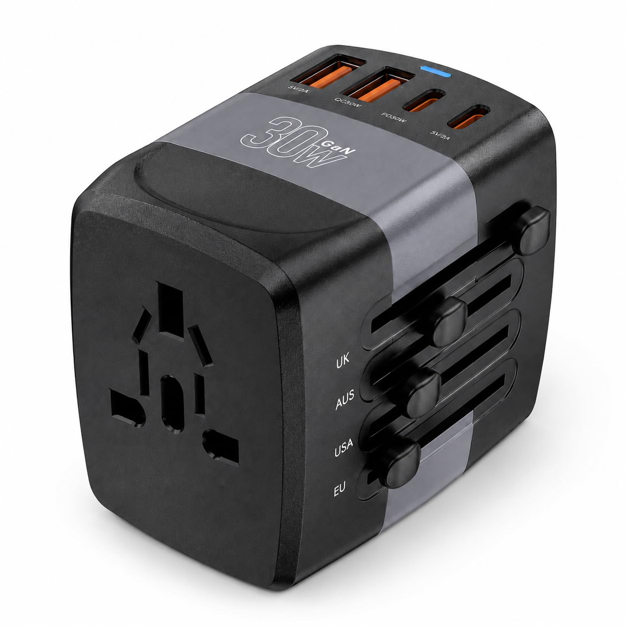 Adaptador Universal de Viagem 30W GaN 4 Portas USB-C e USB-A