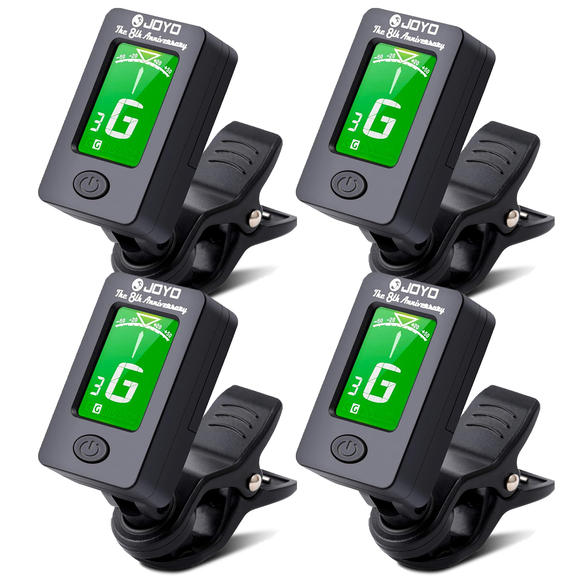 JOYO Afinador de guitarra com clipe para ukulele, violino, bandolim, guitarra, baixo, afinador cromático eletrônico digital (JT-01, preto, 4 peças)