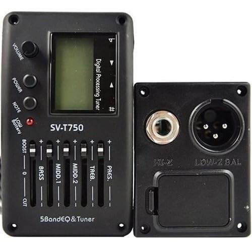 Captador SV-T750 com Afinador Digital e Equalizador de 5 Bandas - Kit Completo com Captador Piezo Ceramico e Base de Montagem - Preta