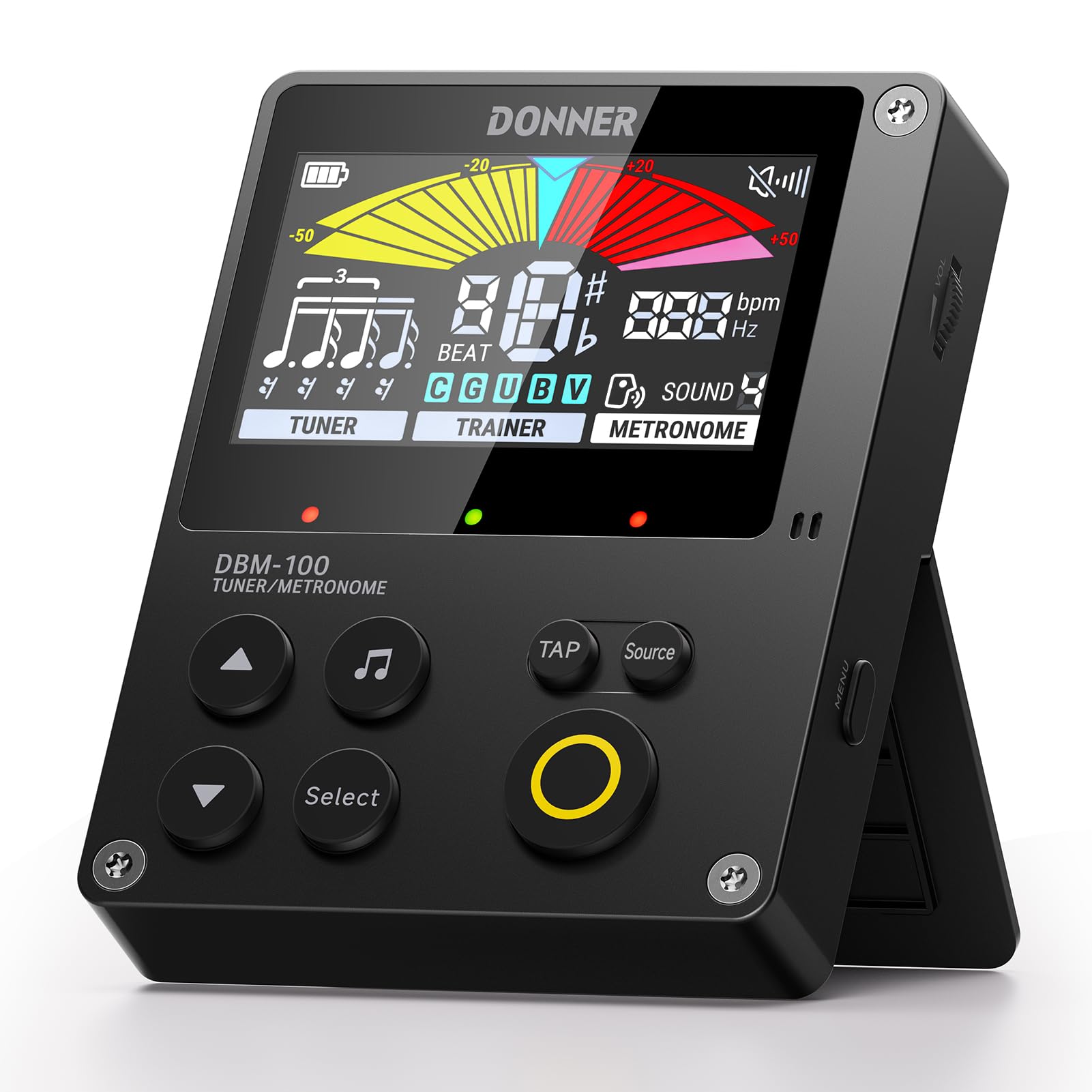 Donner Metrónomo Afinador Recarregável, Afinador Sintonizador Digital 3 em 1 para Guitarra, Baixo, Ukelele, Violino, Saxofone, Trompete, Flauta, Afinador Cromático para Todos os Instrumentos