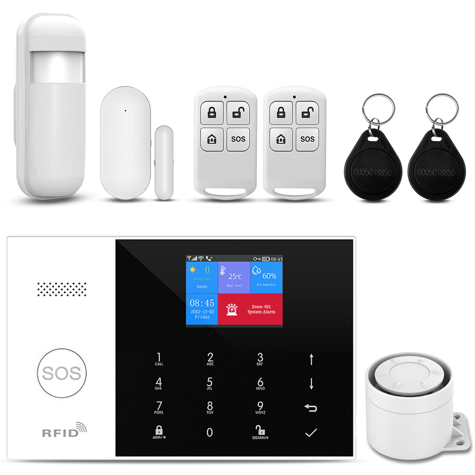 PGST Kit De 8 Peças Sistema Alarme Residencial Sem Fio, Wifi/4G Para Segurança Com Alerta Aplicativo Telefone (Sensor Porta, Sirene, Controle Remoto, Detector Movimento) Casa, Apartamento, Compatíve