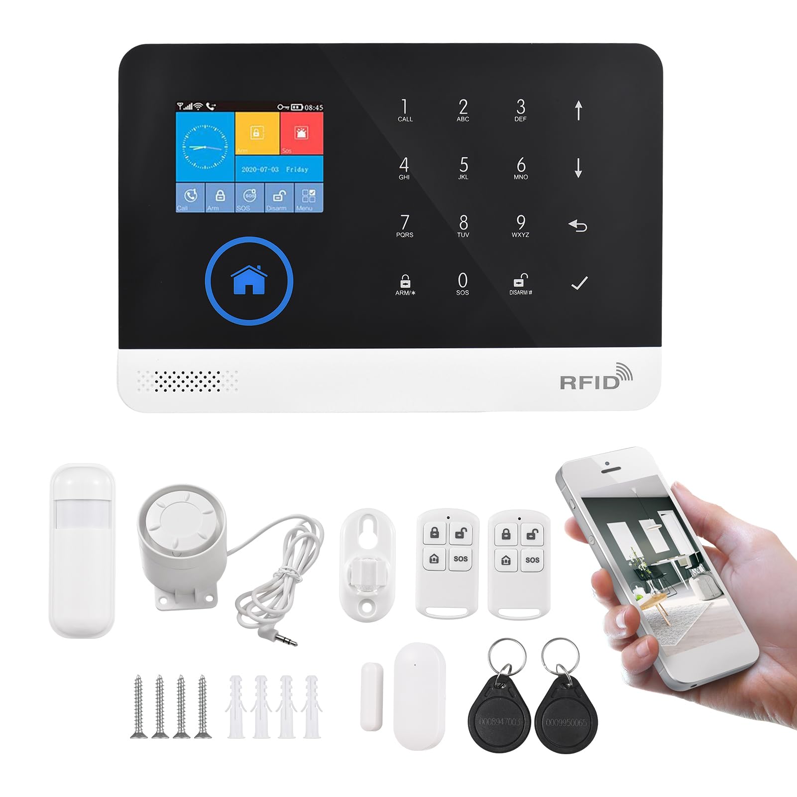 lifcasual Kit de Alarme Residencial sem Fio 2 4G WiFi GSM Controle Remoto via APP com Sensor Porta e Janela Movimento PIR Display