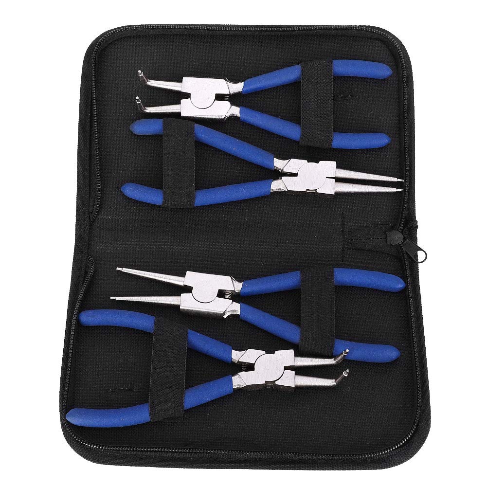 Conjunto de alicates de anel de pressão profissional, 4 unidades, 7 polegadas, interno, externo, reto e dobrado