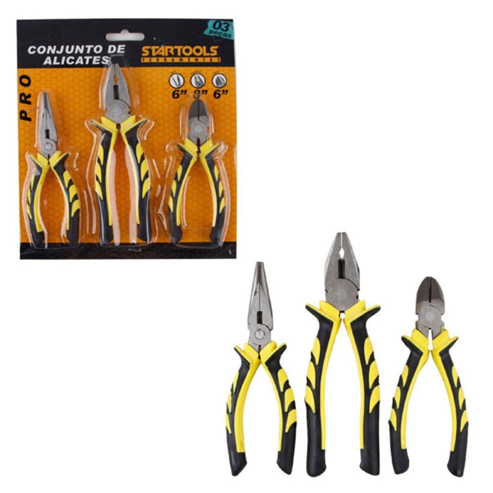 JOGO ALICATES STARTOOLS (Universal 8", Corte 6" e Bico fino 6") uso doméstico e profissional