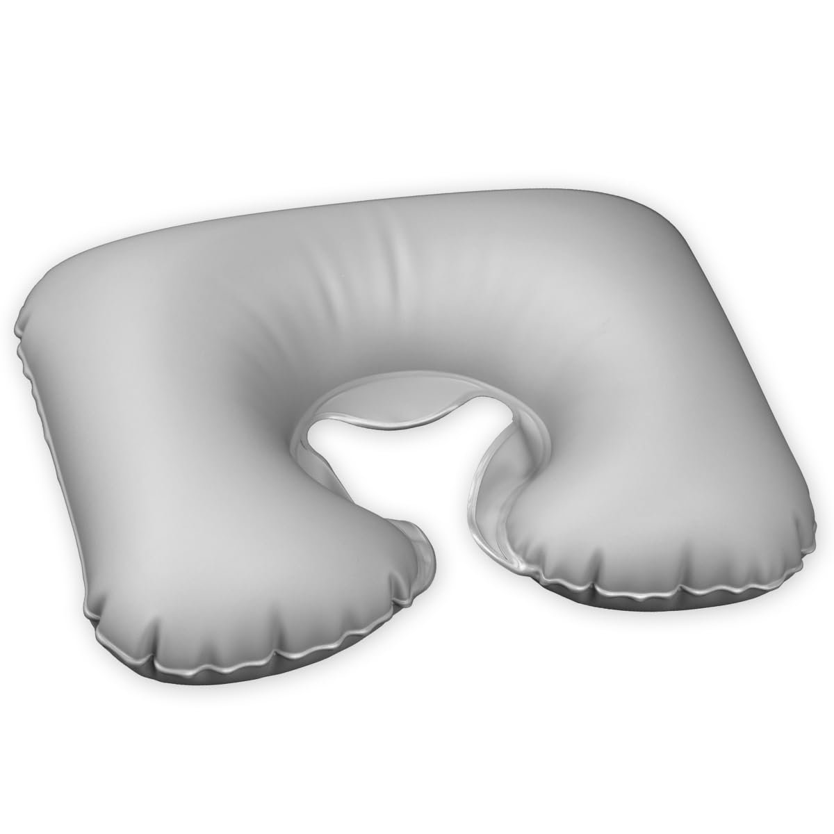Almofada de Pescoço Inflável para Viagem, 30 x 45 cm, Design Ergonômico, Material Acetinado, Cinza