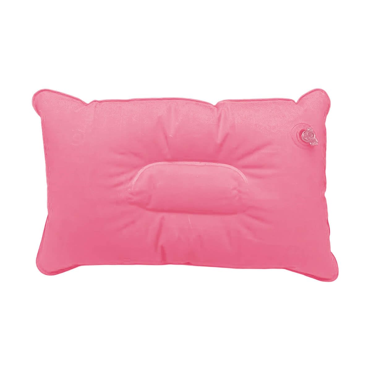 Travesseiro Almofada Inflável de Viagem, 31 x 20 cm, Material PVC Aveludado, Dobrável e Compacto, Antiderrapante para Descanso, Dobrável Ideal para Camping, para Escritório e Viagens - Rosa