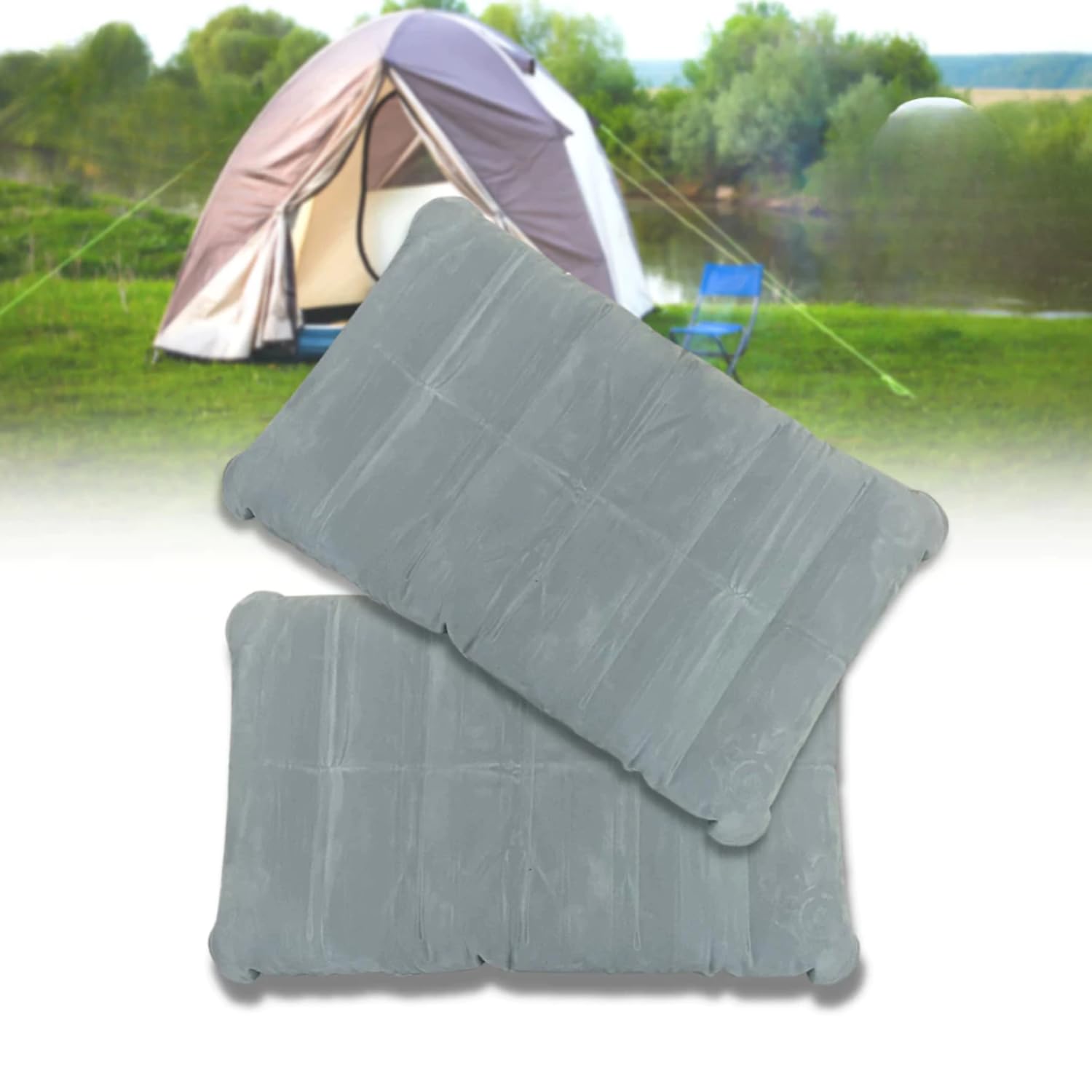 Kit 2 Travesseiro Inflável Aveludado Viagem Camping Compacto Portátil Dobrável Pneumático Ergonômico Macio Leve Conforto Apoio Cabeça Aviação Carro Ônibus Praia Mochila Válvula Segura