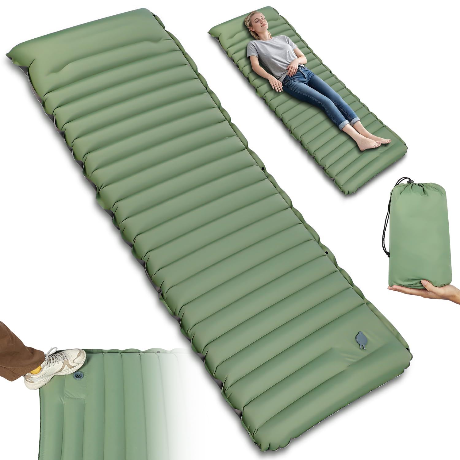 188 * 70 * 10 cm Conveniente Colchão Inflável Solteiro, Colchonete Camping de Ar Inflável Tipo Push, Colchao Inflavel, Colchão Inflável para Camping com Travesseiro, 40D Nylon TPU