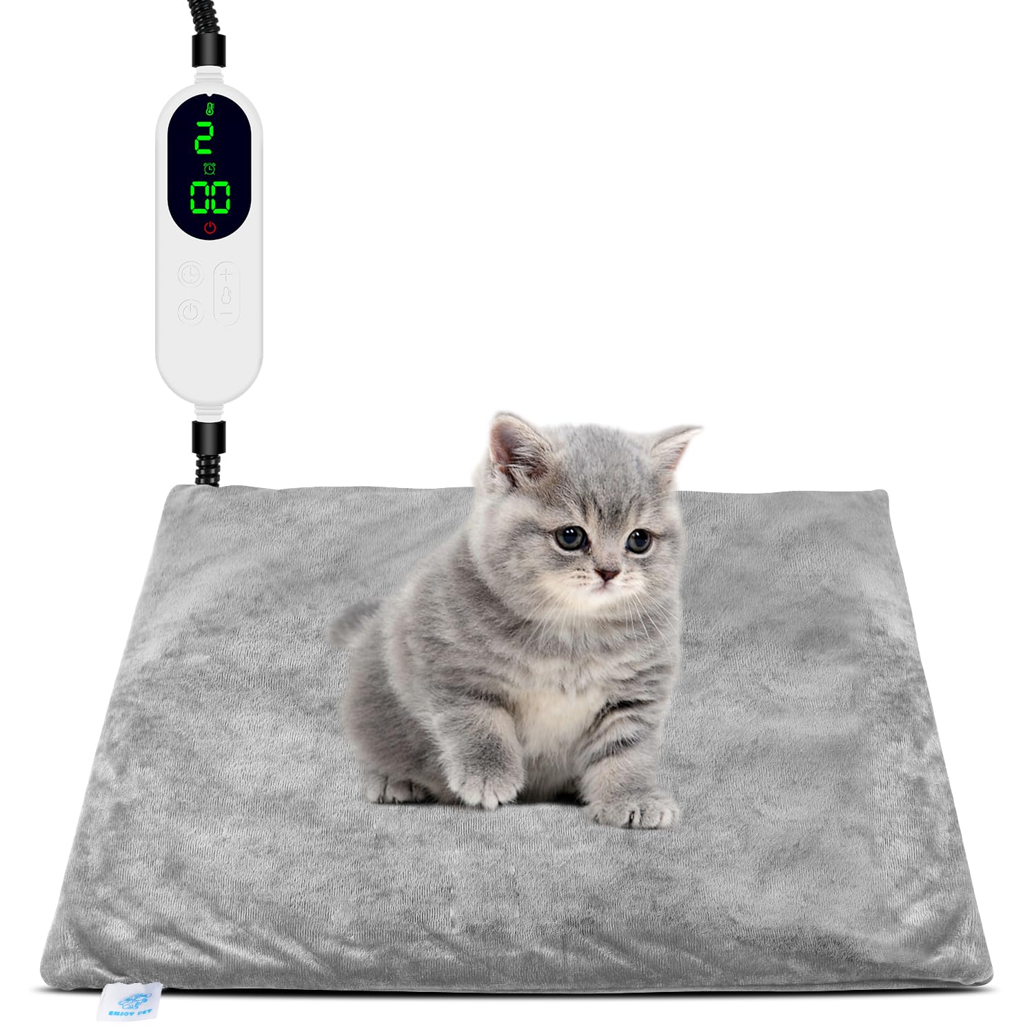 Cama aquecida para gatos em ambientes internos, almofada térmica elétrica para cães e gatos com temporizador, almofada térmica à prova d'água de 9 níveis de temperatura para gatos (45,7 cm x 45,7 cm)
