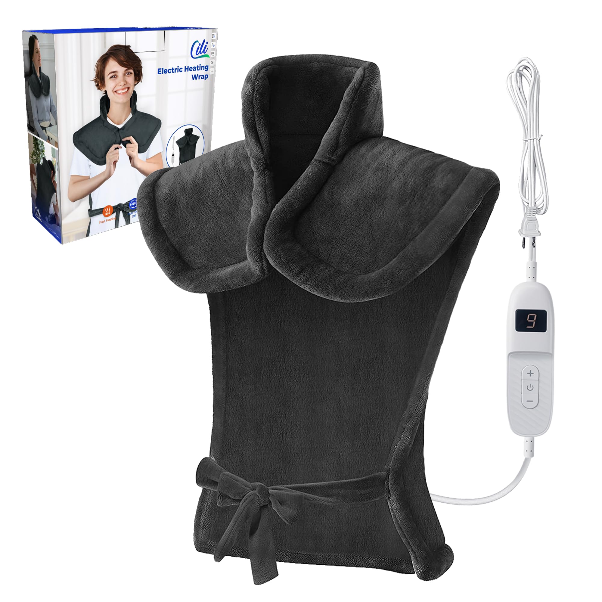 CILI Almofada Térmica Para Alívio Da Dor Nas Costas, Almofada Grande De 61 X 91 Cm Para Pescoço, Ombros E Costas, Almofada Térmica Elétrica Com 10 Níveis De Temperatura, Faixa Térmica Para As Costas
