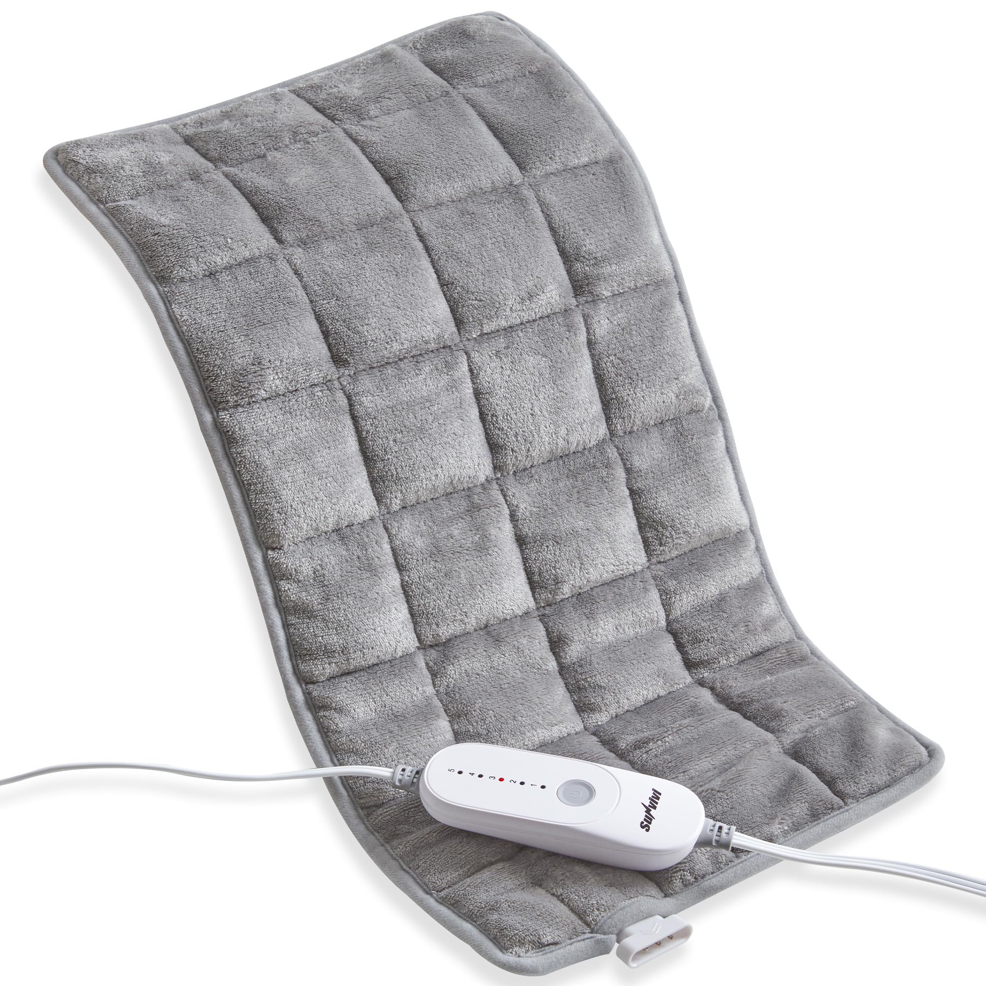 SUNVIVI Almofada Térmica Ponderada - Almofada Térmica Elétrica Macia Para Alívio De Dores Nas Costas, Pescoço E Ombros, 5 Níveis De Calor, Desligamento Automático, Portátil E Lavável Na Máquina, Cinza