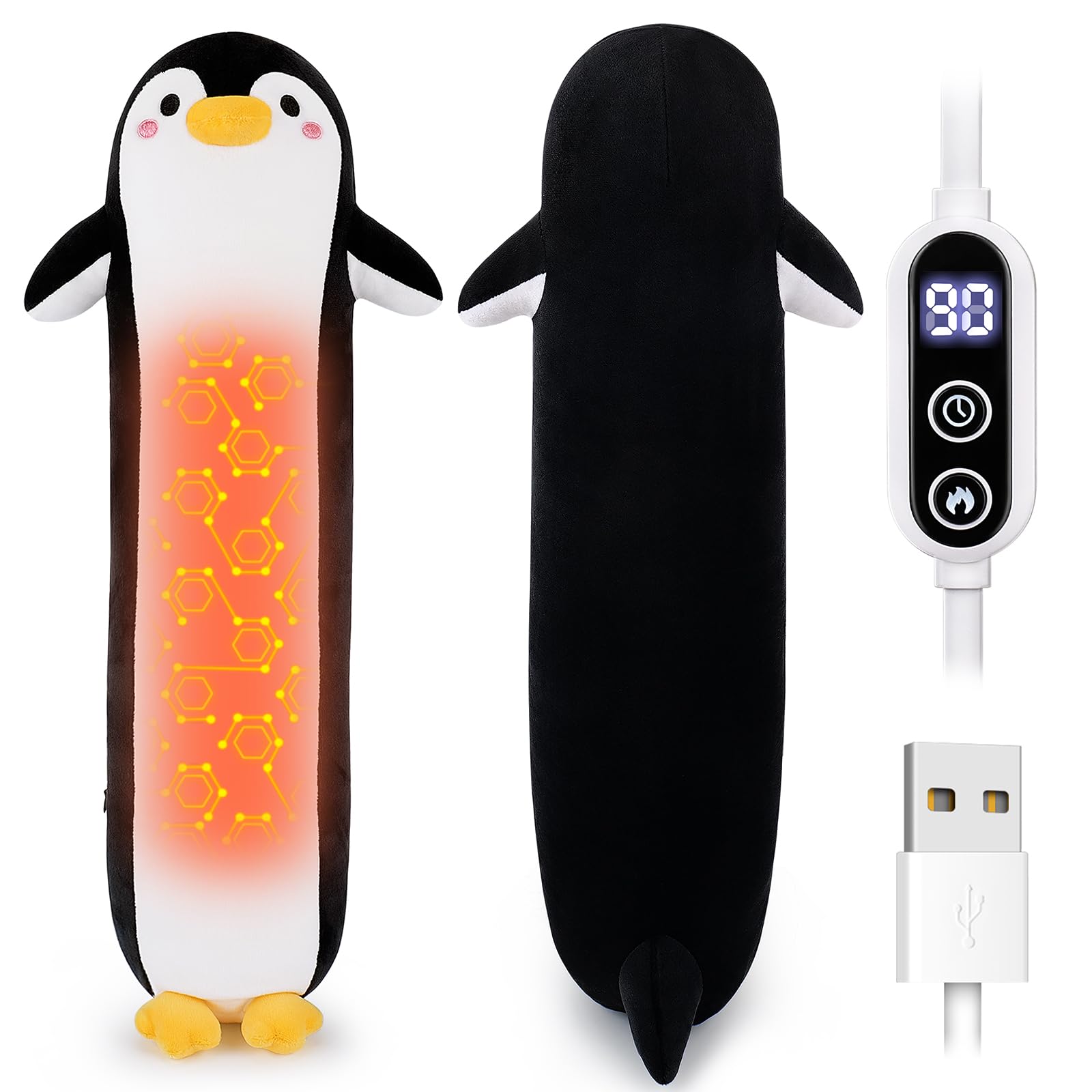 Almofada Térmica Pinguim - Bichinhos De Pelúcia Aquecidos Por Usb Para Alívio De Cólicas Menstruais E Dores Menstruais, Almofada Térmica Elétrica Portátil De 50 Cm, Com Bolso Integrado