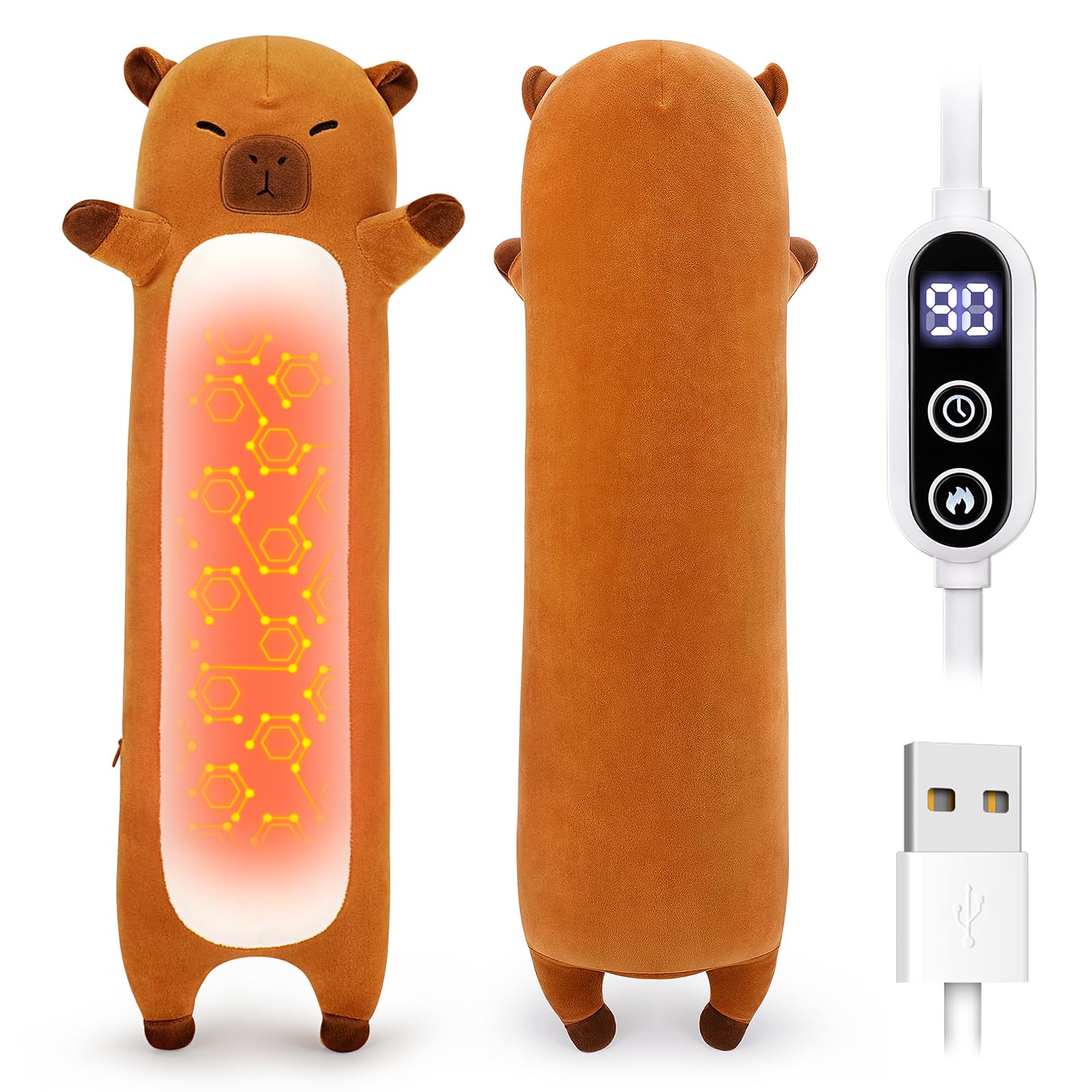 Almofada Térmica Capivara - Bichinho De Pelúcia Aquecido Por Usb Para Alívio De Cólicas Menstruais E Dores Menstruais, Almofada Térmica Elétrica Portátil De 50 Cm, Com Bolso Integrado