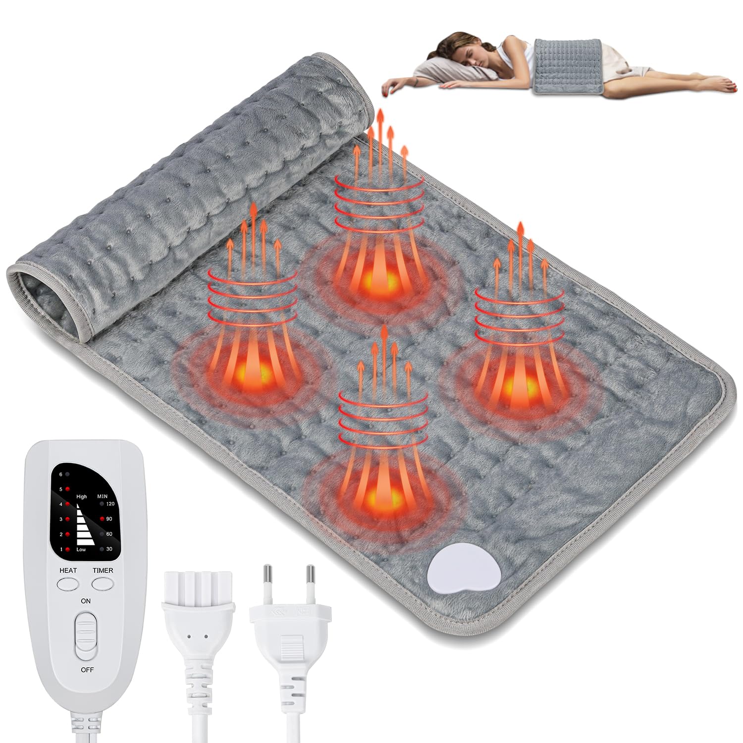 60 * 30 cm Almofada Térmica Elétrica Calmante com Controle Digital, Manta Elétrica com Aquecimento Rápido e Portátil, Almofada de Aquecimento Cobertor Elétrico Aconchegante com Proteção (220V)