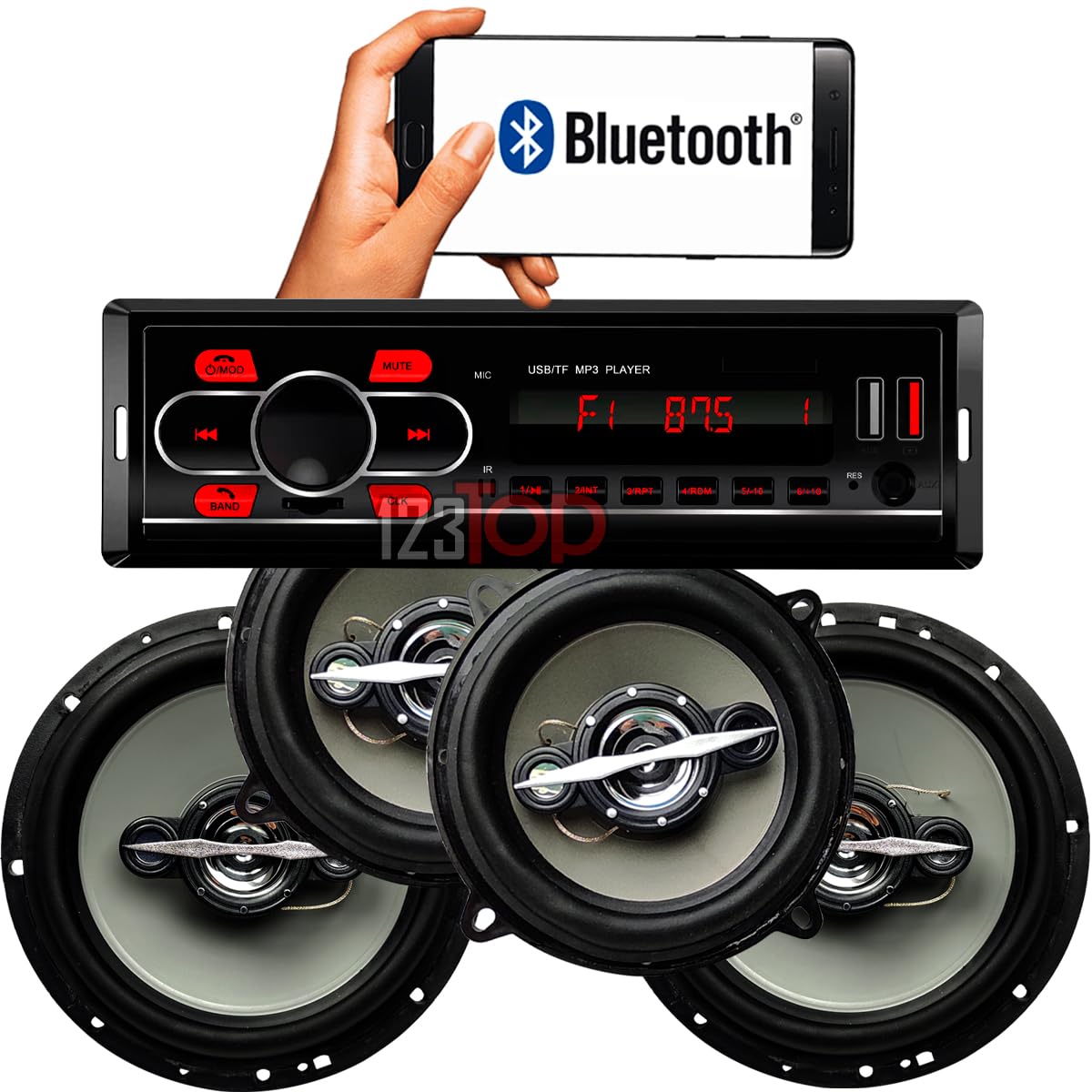 Kit Som Automotivo Bluetooth MP3 Rádio FM Com 4 Alto Falantes 5 e 6 Polegadas