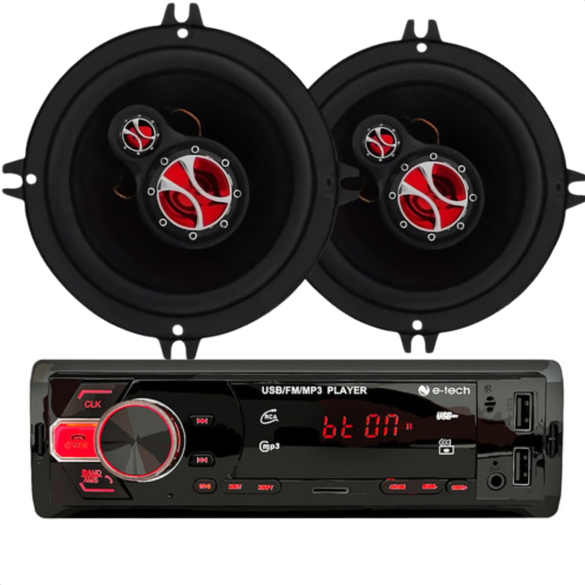 Kit Foxer 6"+ Radio Bluetooth USB MP3; Som Automotivo First Option + Par Alto Falante 6 Polegadas 120 Watts Rms, Tnt Full