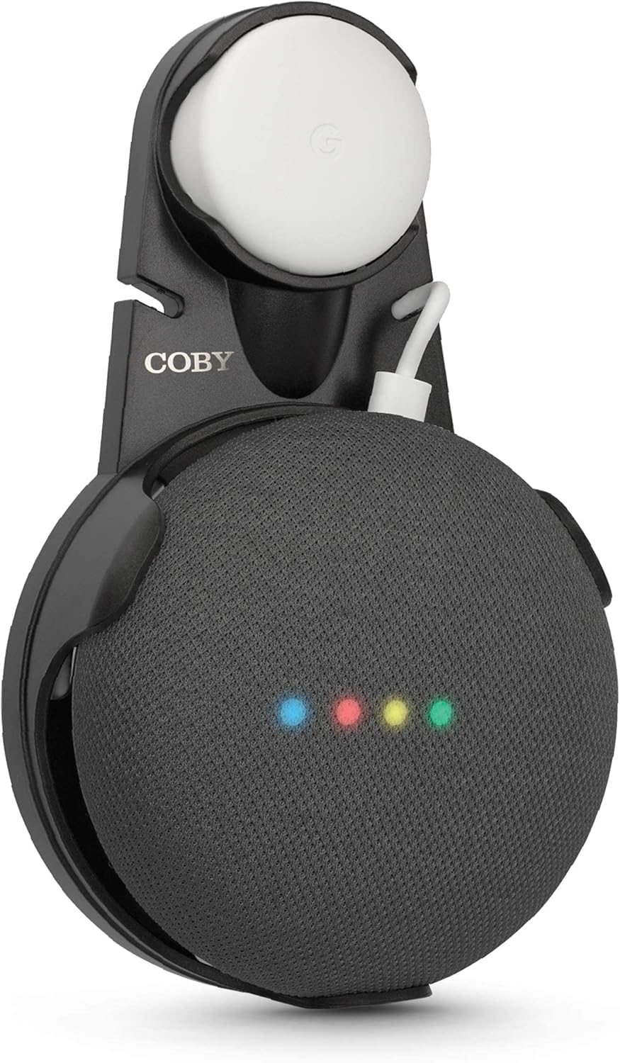 Coby Suporte de alto-falante inteligente para tomada de parede com suporte de cabo e gerenciamento de cabos, prateleira de parede para Google Nest Mini 2ª geração e Google Home Mini 1ª geração