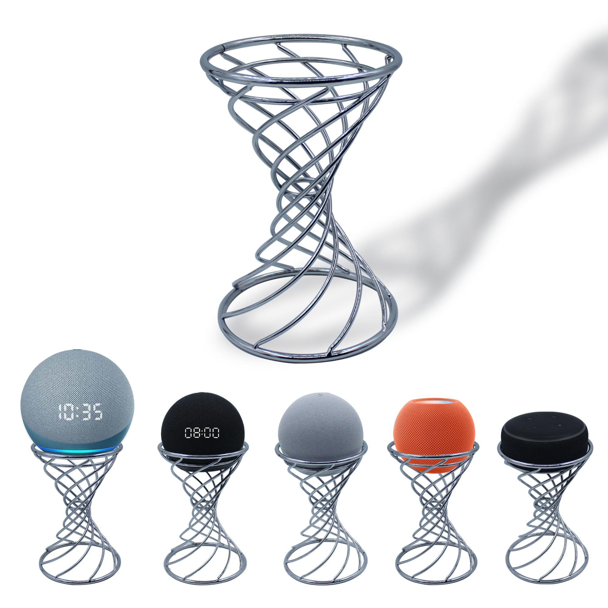 Dutiplus Suporte de Mesa Decorativo para Alto-Falante Inteligente Echo Dot 5ª/4ª/3ª/2ª Geração, Echo 4ª/3ª/2ª Geração, Echo Glow, Apple Homepod Mini E Google Home Mini/Nest Mini (Cromado)