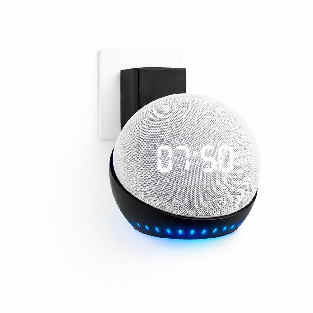 Suporte de Tomada para Alexa Echo Dot 4ª/5ª Geração, Sem Furos, Organizador de Cabos, Encaixe Preciso, Preto ou Branco (Preto)