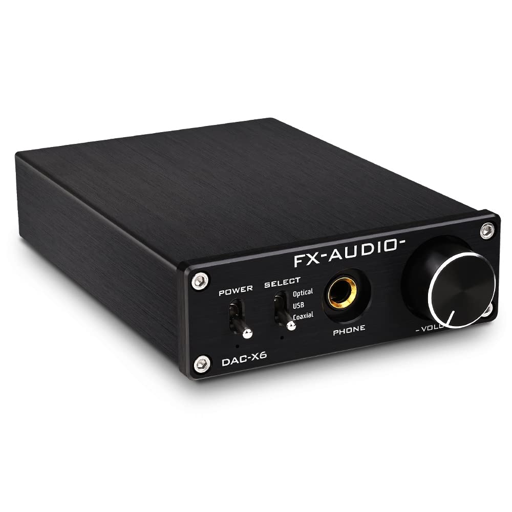 KGUSS Fx-Audio Dac-X6 Amplificador de Fone de Ouvido Mini Hifi 2.0 Decodificador de Áudio Digital Entrada Dac Usb/Coaxial/Saída Óptica Rca/Amplificador de Fone de Ouvido 24Bit/96Khz Dc12V (Preto)