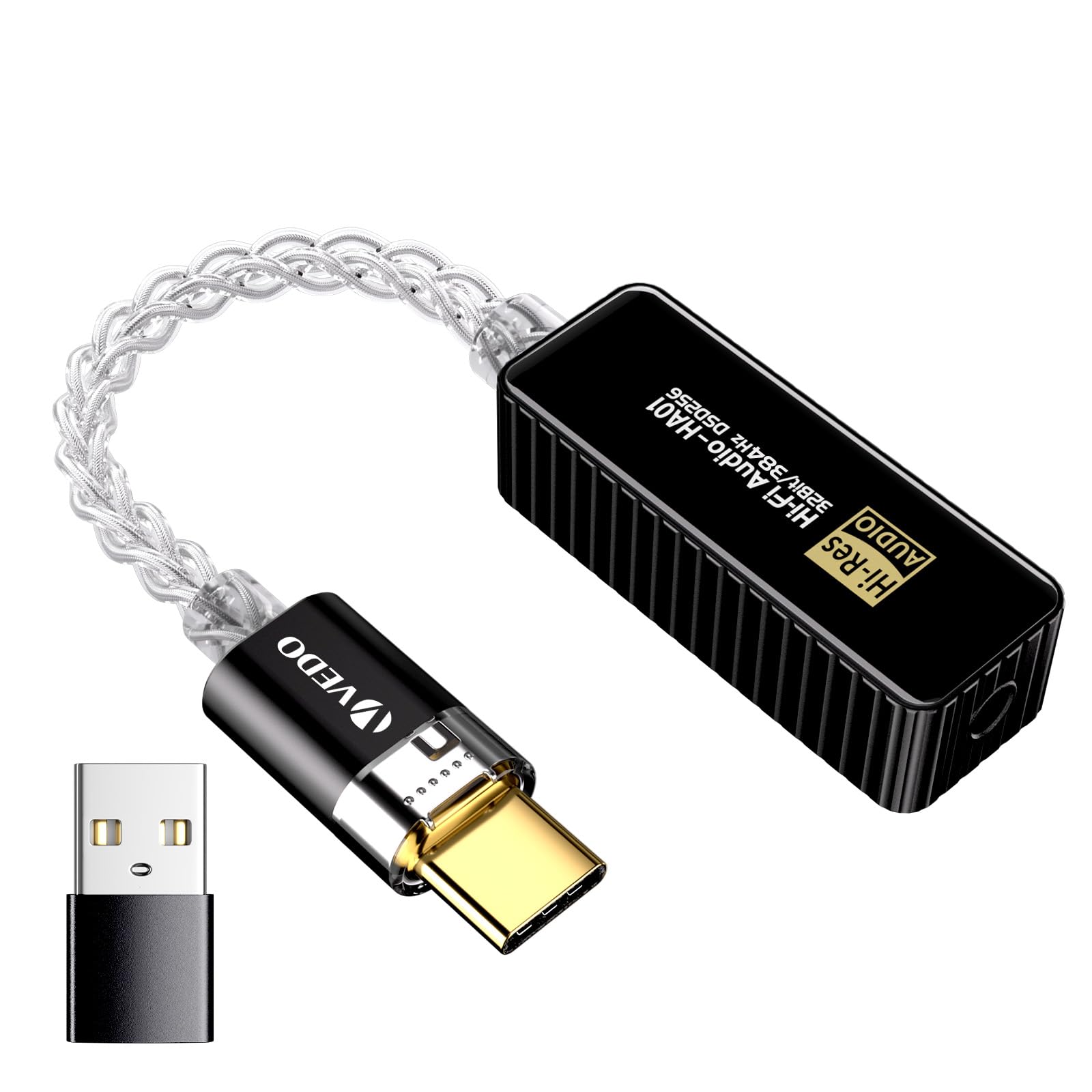 VEDO Amplificador de fone de ouvido - Adaptador de áudio HiFi USB-C para 3,5 mm, 32 bits/768 kHz, Plug and Play, amplificador de áudio de alta resolução,compatível com sistemas Android/iOS/Windows/Mac