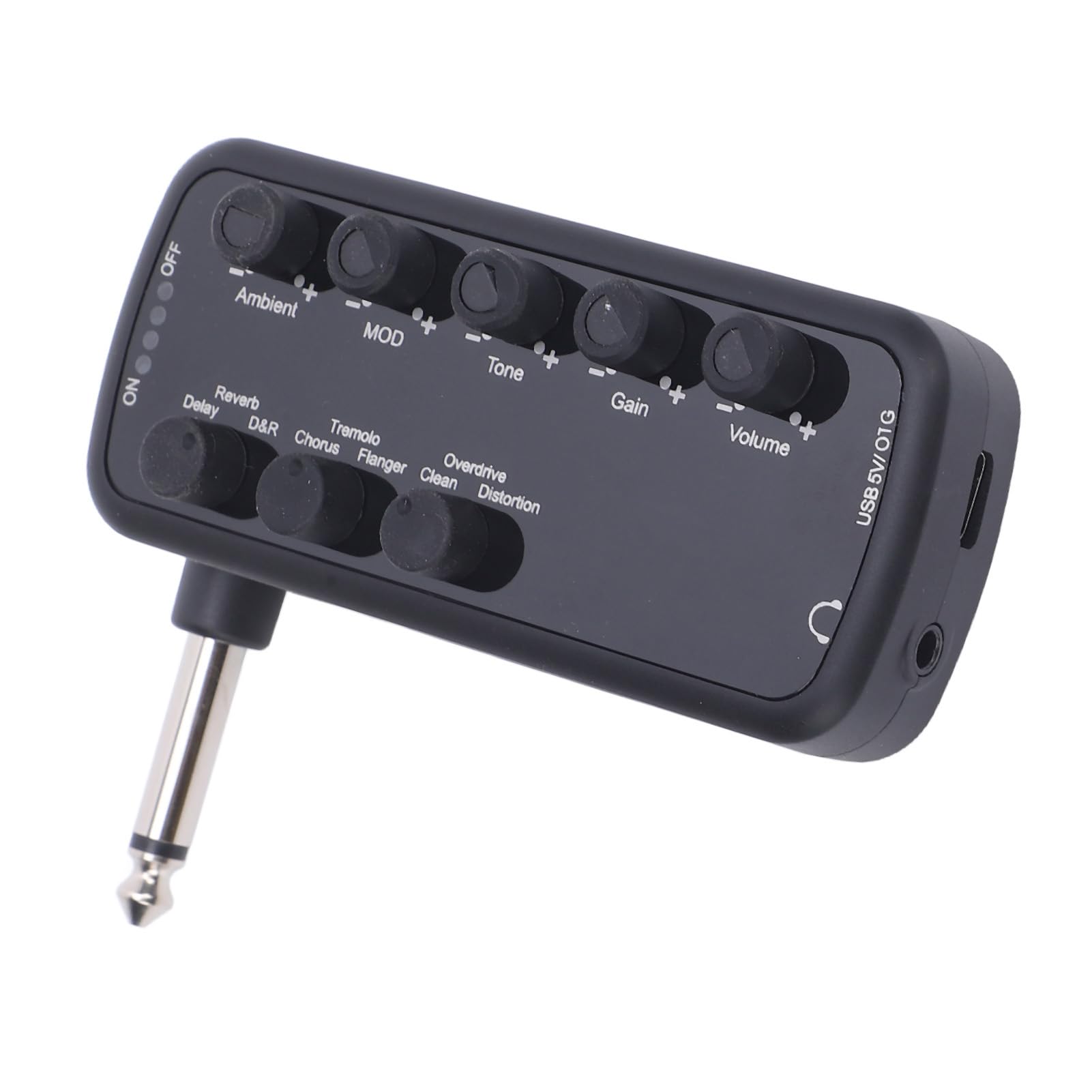 Amplificador de Fone de Ouvido de Guitarra, Material ABS, Amplificador de Fone de Ouvido Portátil Multiefeito para Guitarra Acústica Elétrica e Baixo Com Recarga USB