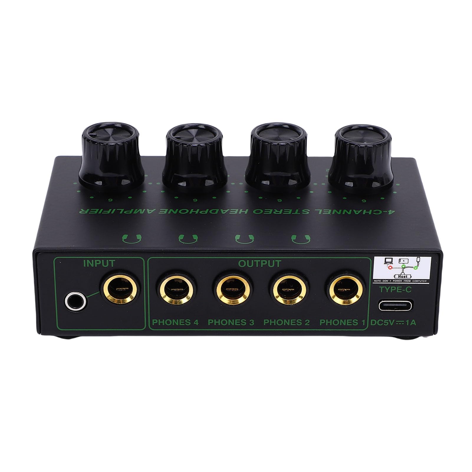 Asixxsix Amplificador de Fone de Ouvido de 4 Canais, Amplificador de Estéreo, Mini -Fone de Ouvido Portátil Splitter Com Controle de Volume, Saída de Fones de Ouvido TRS de 1/4 "e