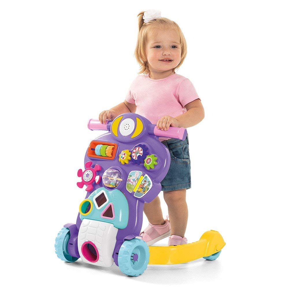 Andador Centro de Atividades Didático Infantil Bebê Piloto 2 em 1 - Aprendendo a Andar e Brincar - Tateti - Rosa Colorido