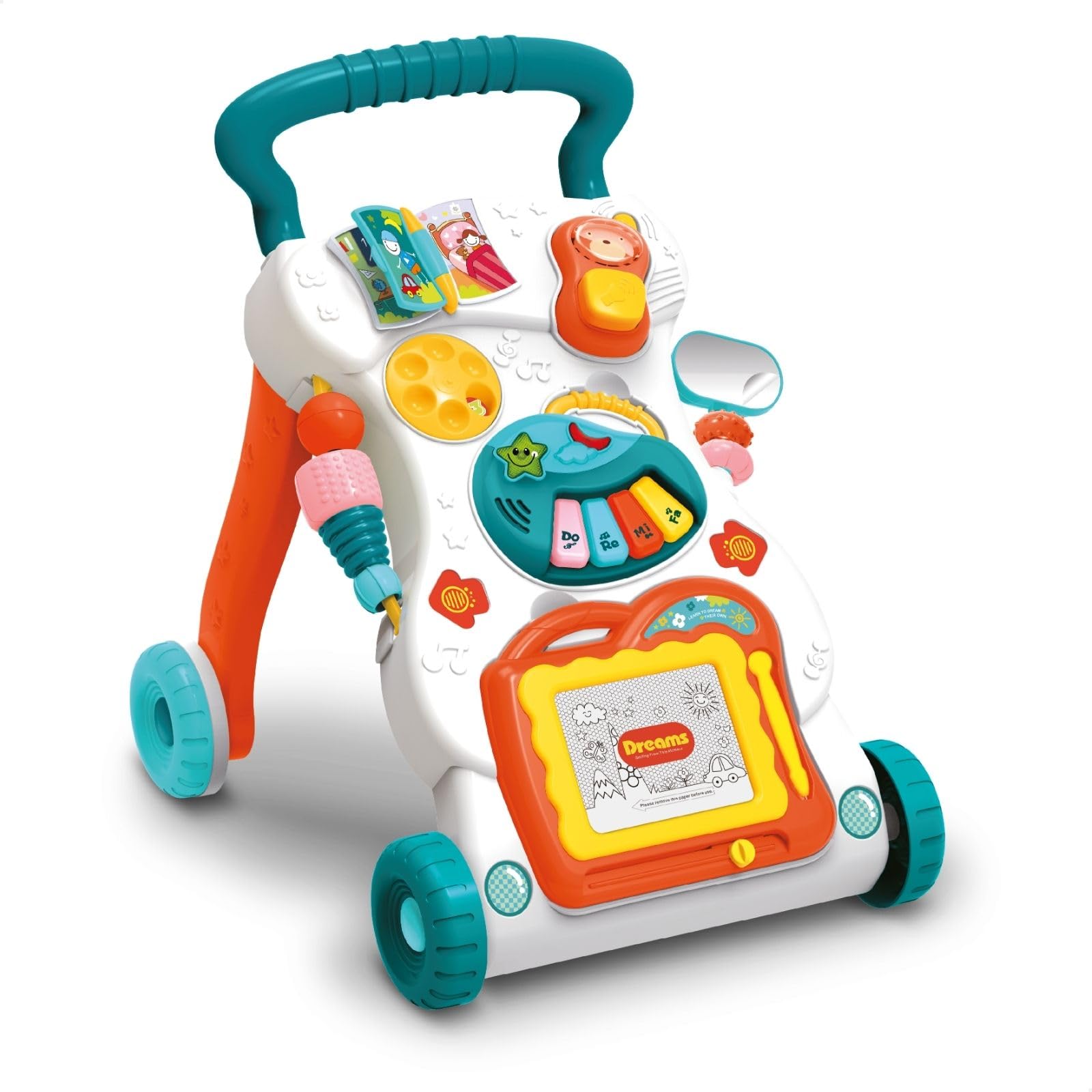 Andador de Empurrar Infantil Brinquedo Educativo para Bebê Teclado Musical Lousa Mágica