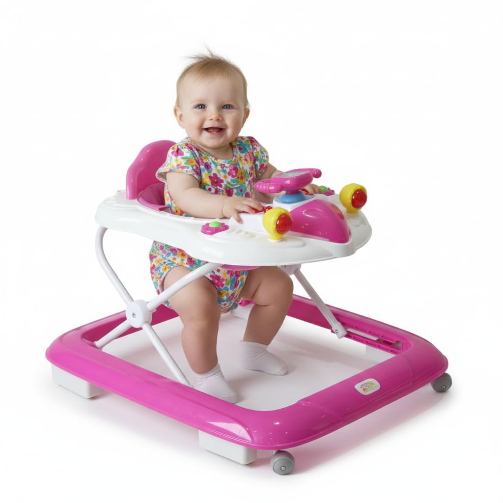 Andador Para Bebê Infantil 3 Alturas Trava De Segurança Primeiro Passos Com Som Luzes Até 10kg 6 Meses Musical Brinquedo Didatico Multi Atividades Portátil Antiqueda Educativo (Rosa)