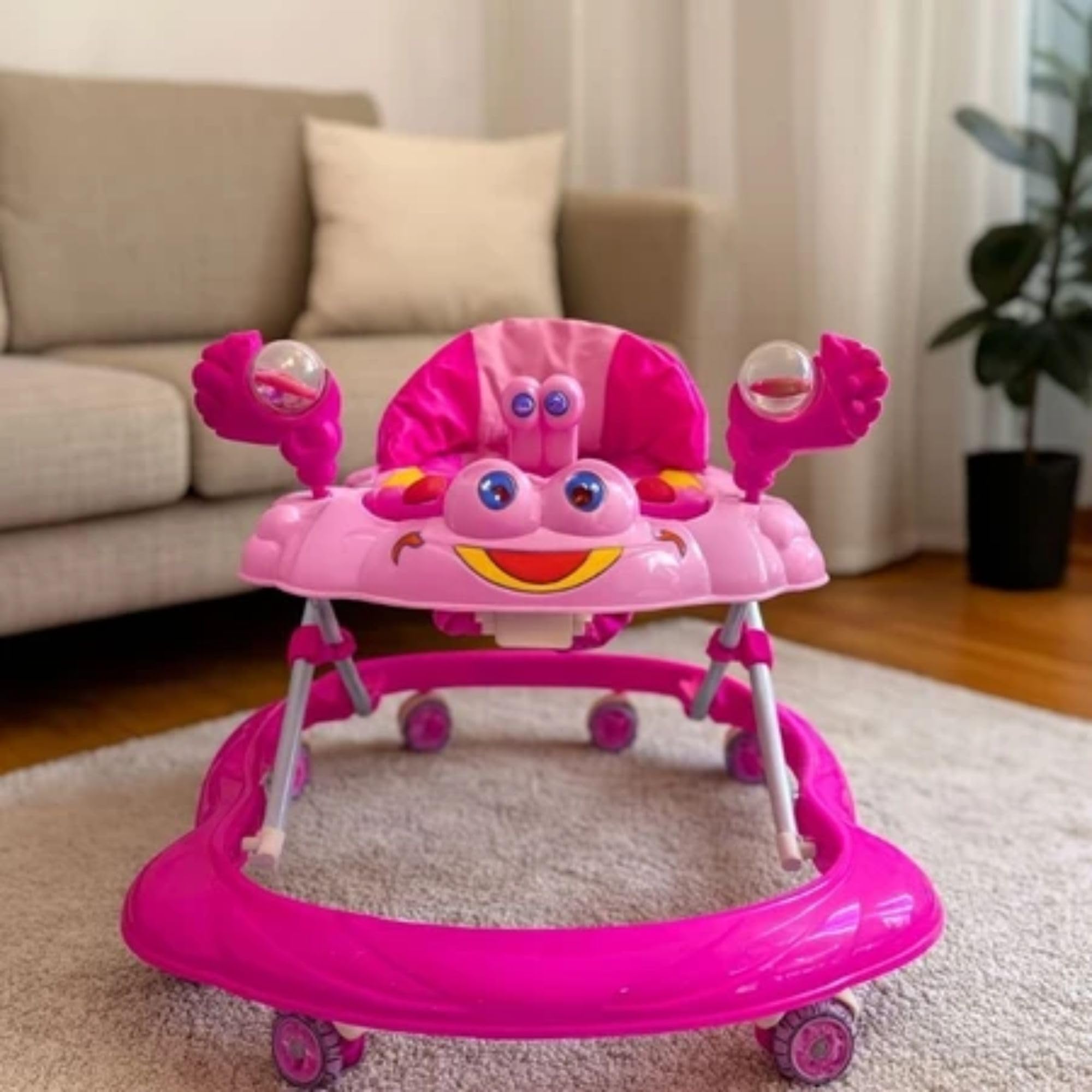 Andador Infantil de Bebê Rosa para Menina Dobrável Com Brinquedos Interativo Educativo
