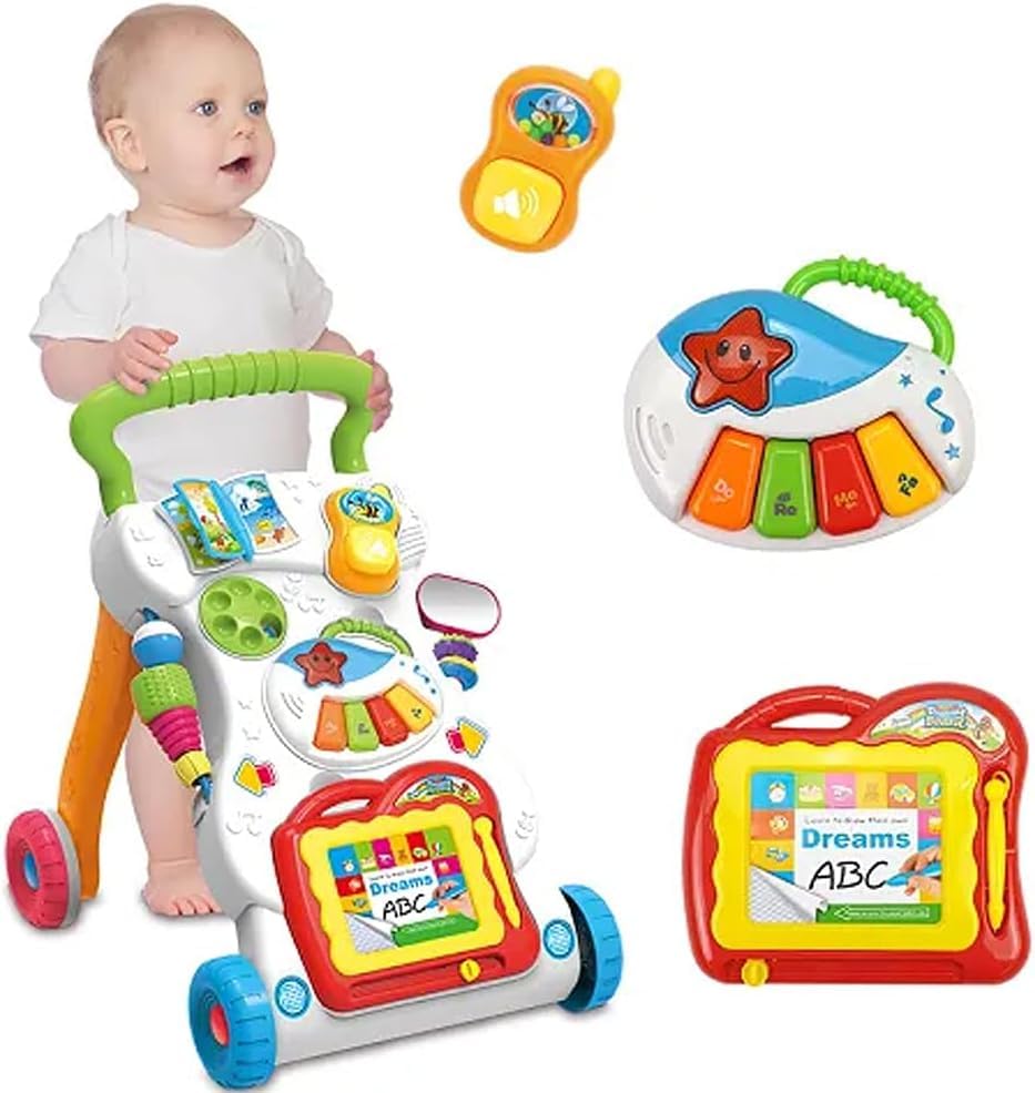 Andador Didático Educativo Bebê Infantil Centro de Atividades com Lousa Magnética, Teclado Musical e Brinquedos Interativos – Estimula os Primeiros Passos a partir 06 meses