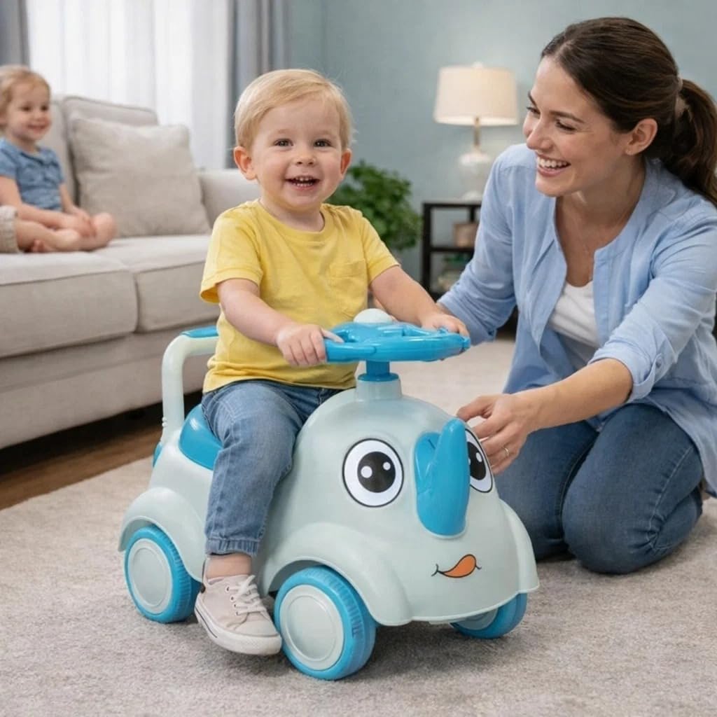 Andador Infantil Rinoceronte Azul | Andador Bebê Didático, Andador de Empurrar, Brinquedo Educativo com Rodas