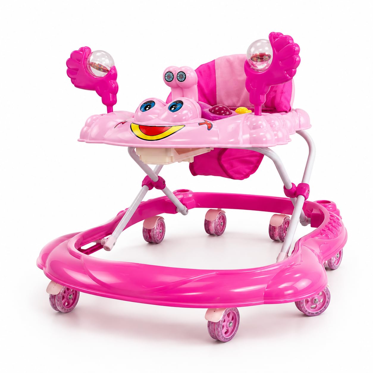 Andador Infantil Bebê com Empurrador Menina Menino, Painel Interativo, Dobrável, Até 12kg, Inmetro Bebês de 6 Meses + (Rosa)