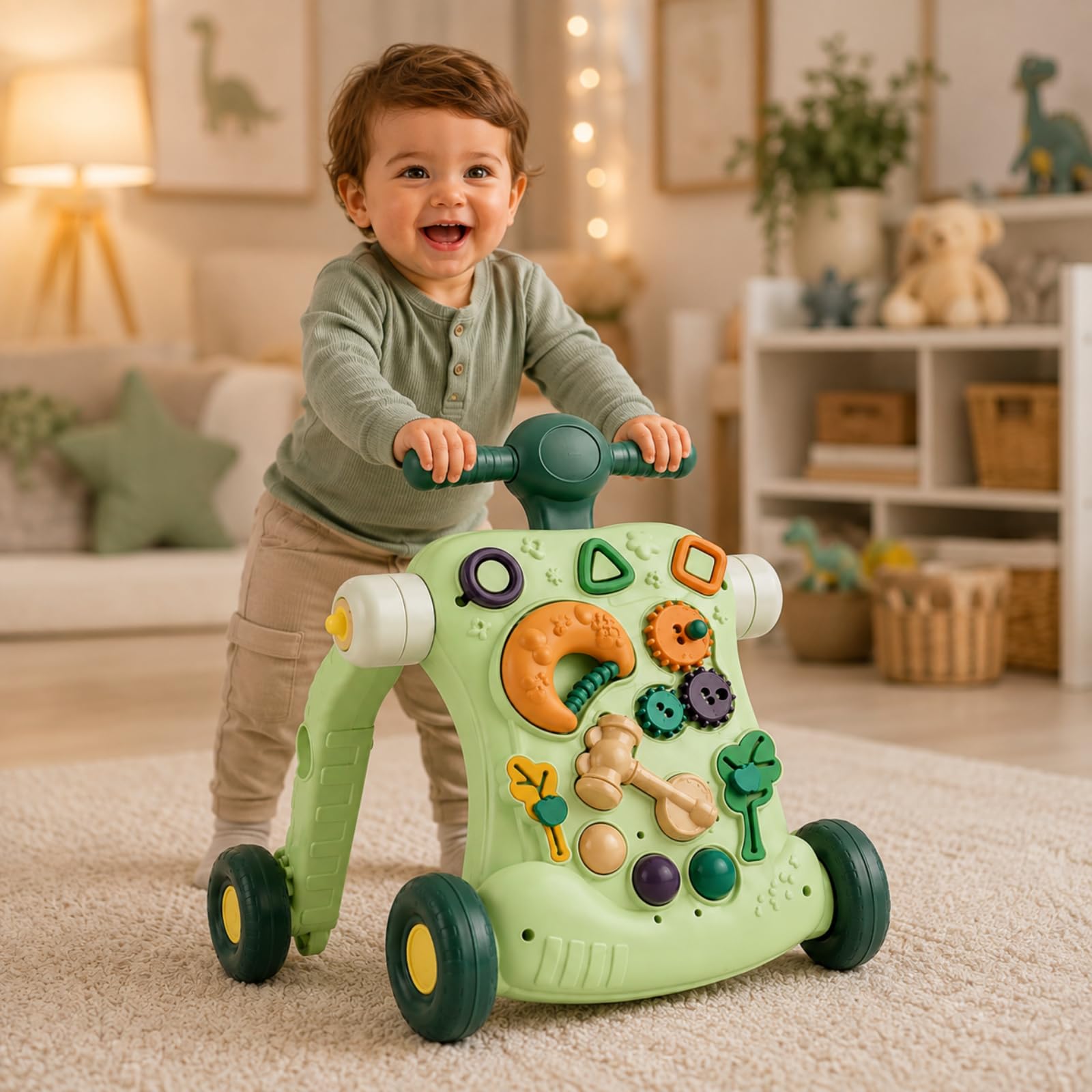 Andador Bebe Infantil 5 em 1 Primeiros Passos Com Mesa Interativa e Som | Andador, Puxador, Motoca, Patinete E Mesa Interativa Com Som Para Acompanhar O Crescimento Do Bebê