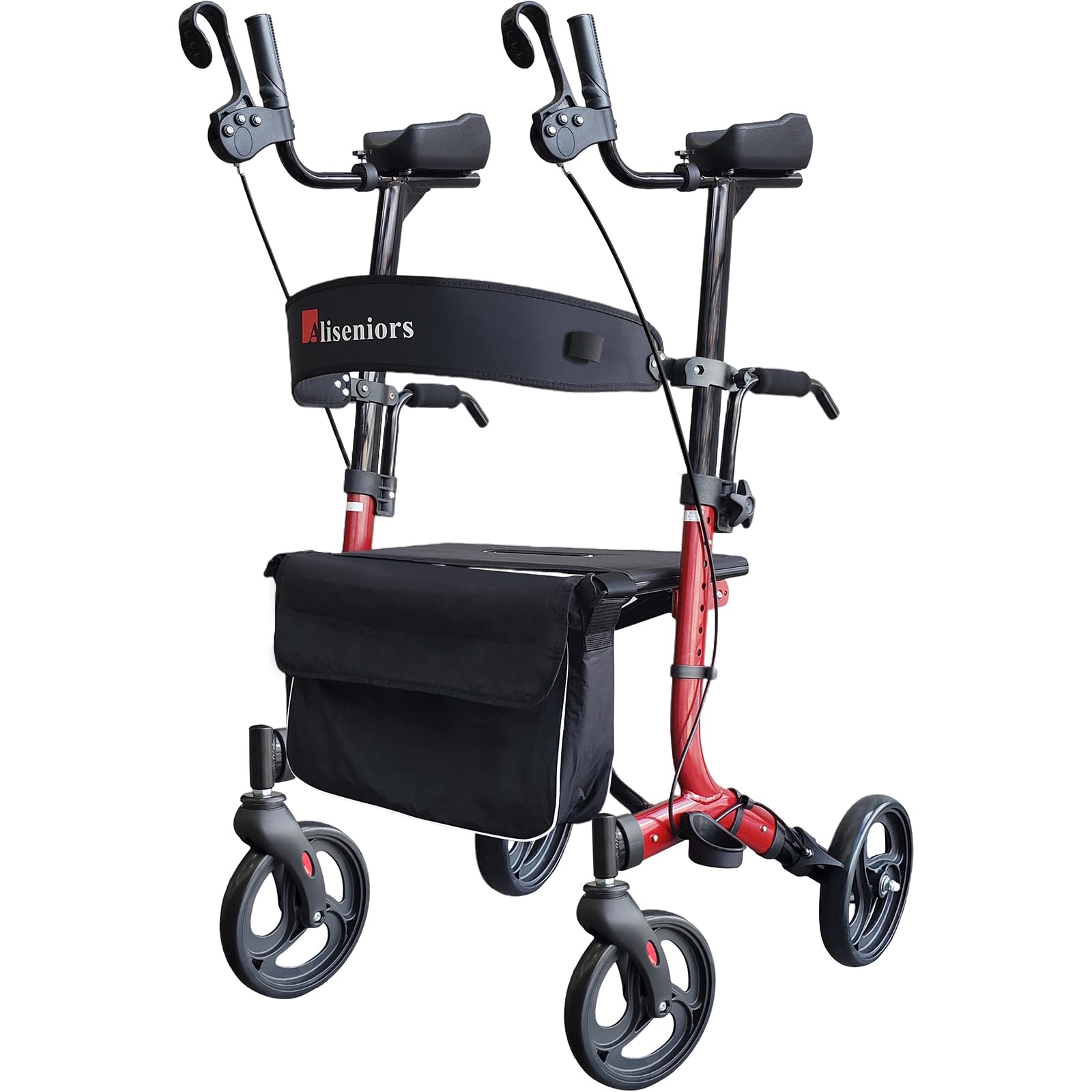 Aliseniors Andador Vertical Para Idosos - Andador Com Assento, Dobrável, Com 4 Rodas, Para Todos Os Terrenos, Apoios De Braço Acolchoados E Ajustáveis, Suporta Até 136 Kg - Promove Uma Postura