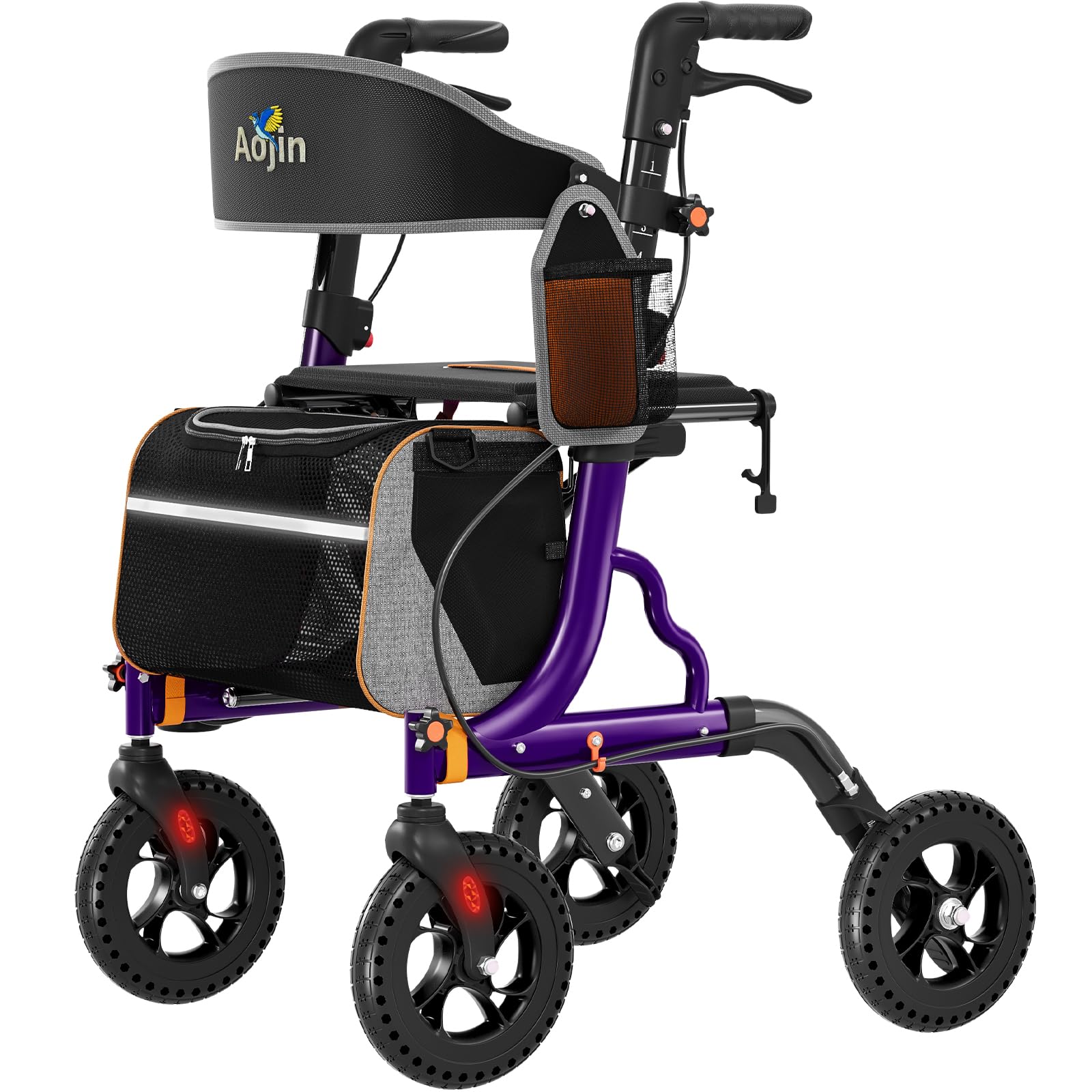 Aojin Andador Rollator Para Idosos Com Assento, Leve E Dobrável, Rodas Todo-Terreno De 8", Assento Grande De 18", Altura Ajustável Em 6 Níveis, Capacidade De 159 Kg, Roxo