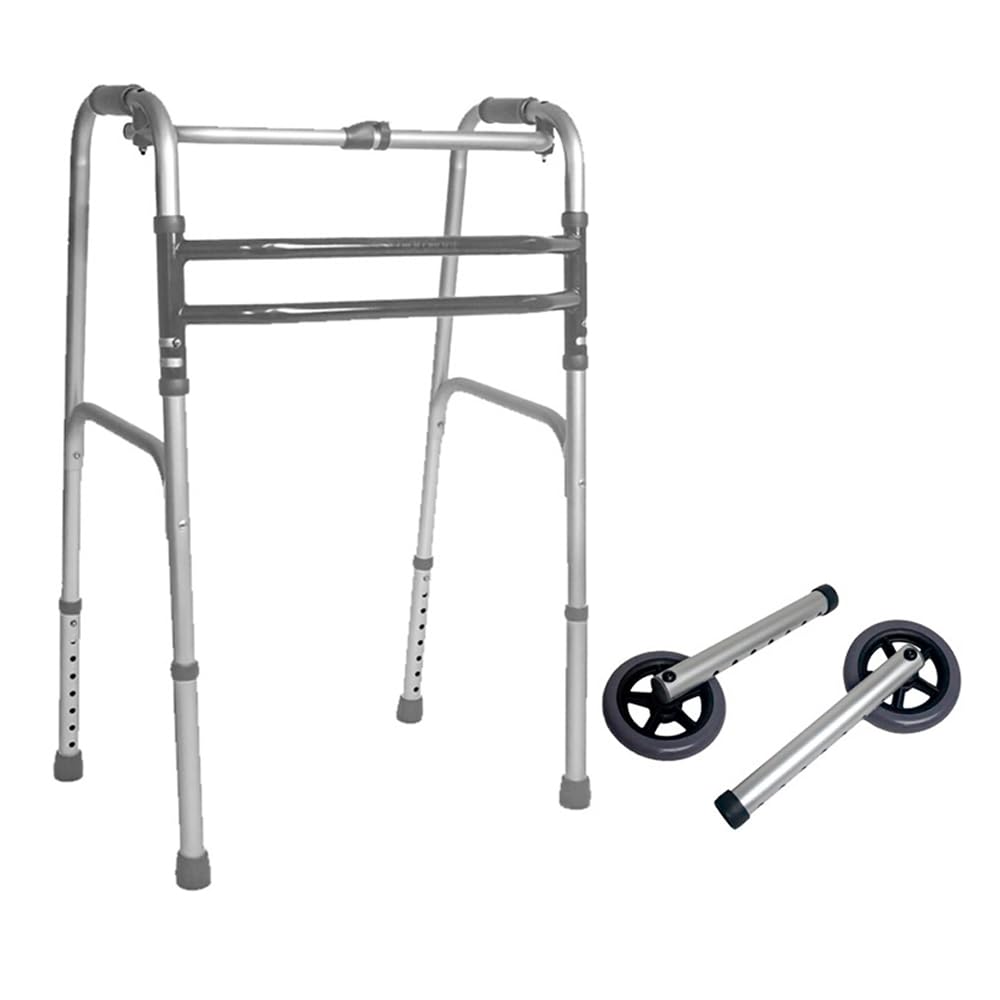 Andador Aluminio Idoso Dobrável Até 130kg 3 Barras + Par de Rodas