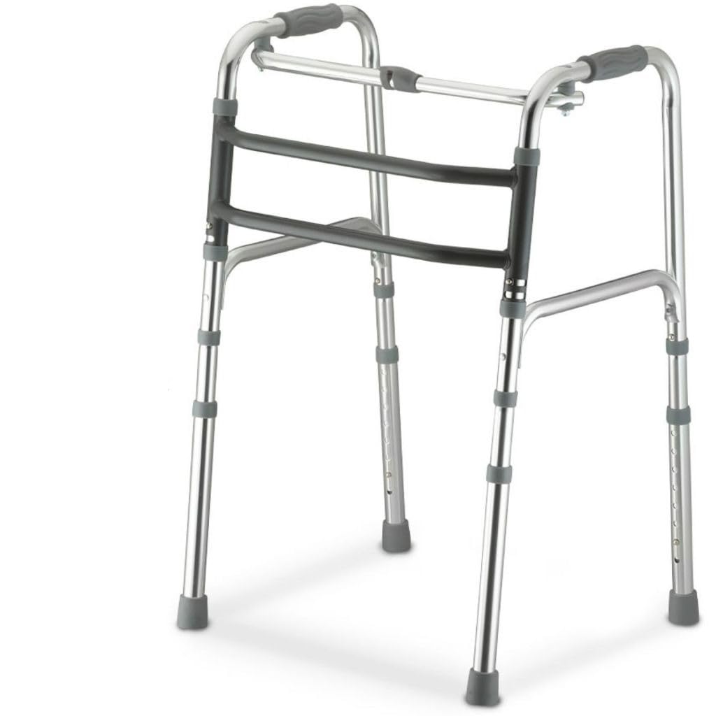 Andador Idoso Adulto Dobrável Regulável 130kg Andador de Alumínio 3 Barras Articulado com 8 Níveis de Altura para Mobilidade e Reabilitação