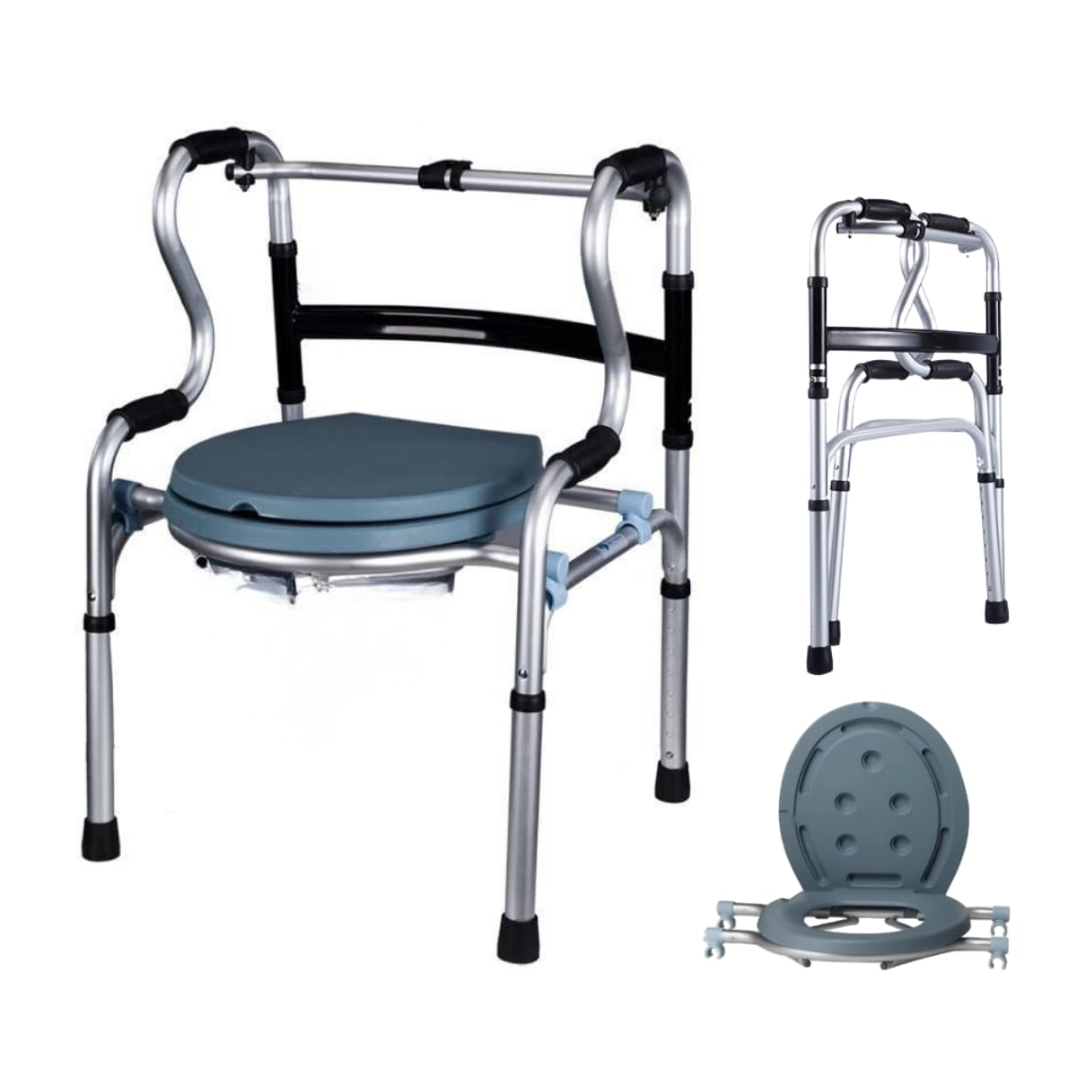 Andador 2 Níveis Fixo e Articulado com Assento Dobrável em Alumínio, Assento em PP, Altura Regulável 73-90,5 cm, Suporta 130 kg Zimedical