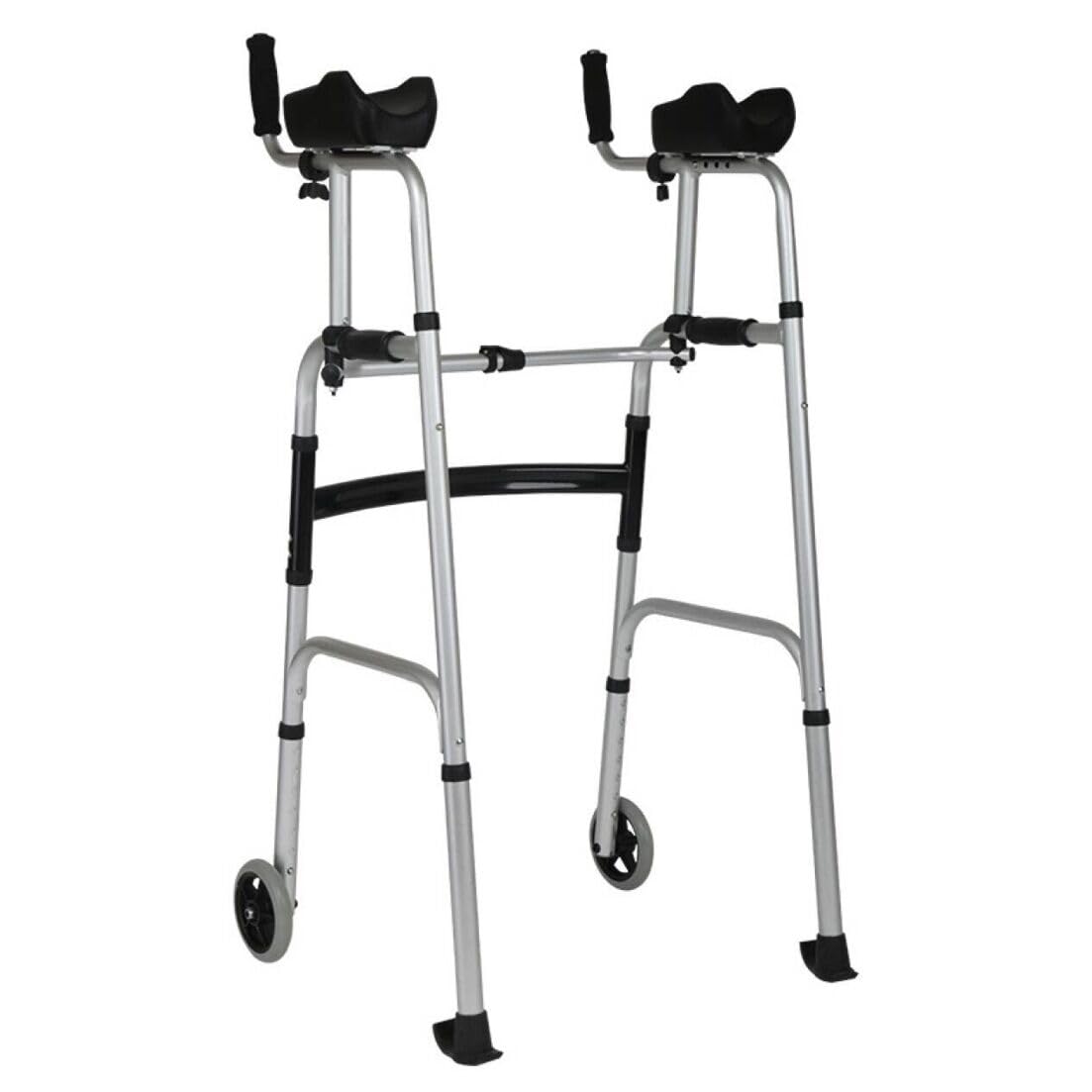 Andador Elevado Articulado com Rodas Frontais, Alumínio, Altura Regulável 96 a 111 cm, Capacidade 100 kg, Dobrável